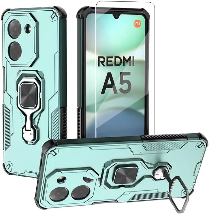 قاب محافظ گوشی شیائومی ردمی A5 4G / پوکو C71 به همراه محافظ صفحه نمایش شیشه ای، محافظ دو لایه مقاوم در برابر ضربه با حلقه مغناطیسی - سبز قاب محافظ گوشی شیائومی ردمی A5 4G / پوکو C71 به همراه محافظ صفحه نمایش شیشه ای، محافظ دو لایه مقاوم در برابر ضربه با حلقه مغناطیسی - سبز