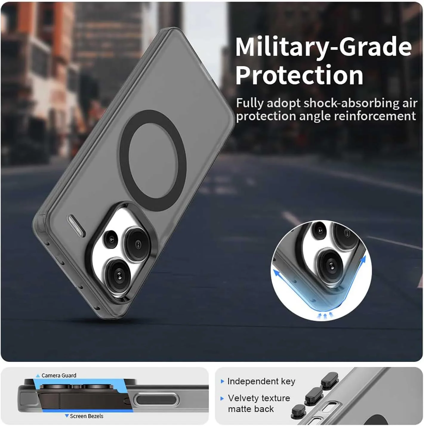 کاور ایلینگ برای شیائومی ردمی نوت 13 پرو+ 5G/پلاس 5G، سازگار با شارژ مغناطیسی، PC سخت مات نیمه شفاف فوق العاده نازک + بامپر TPU سیلیکونی انعطاف پذیر مقاوم در برابر ضربه (مشکی)