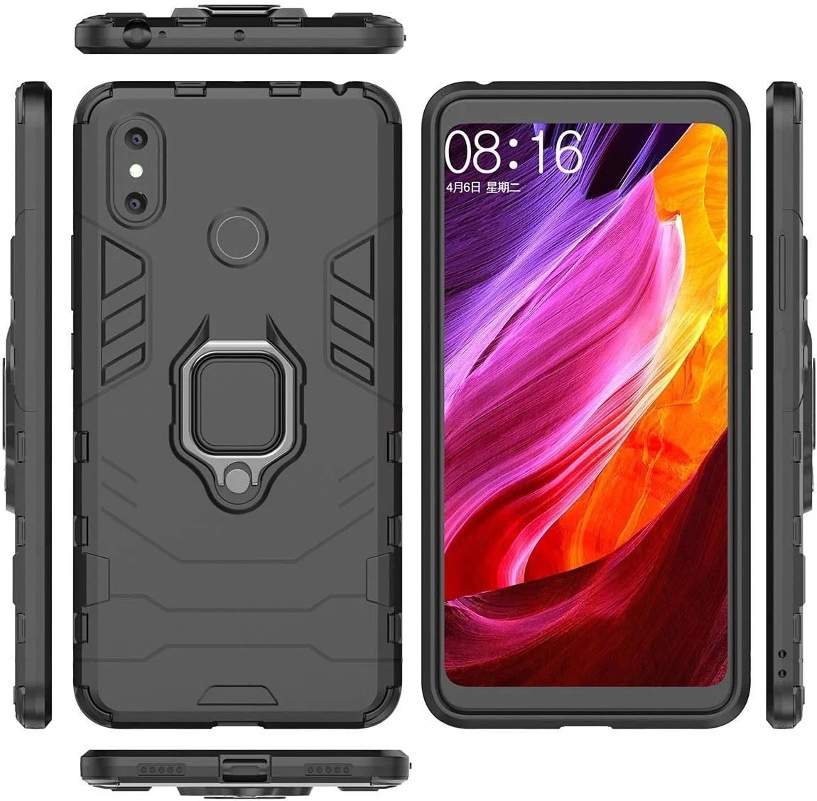 قاب محافظ گوشی شیائومی می مکس 3، با حلقه فلزی، پایه نگهدارنده، ضد ضربه، لایه سخت محافظ (سازگار با هولدر مغناطیسی خودرو)، دو لایه، مقاوم برای شیائومی مکس 3 (مشکی) قاب محافظ گوشی شیائومی می مکس 3، با حلقه فلزی، پایه نگهدارنده، ضد ضربه، لایه سخت محافظ (سازگار با هولدر مغناطیسی خودرو)، دو لایه، مقاوم برای شیائومی مکس 3 (مشکی)