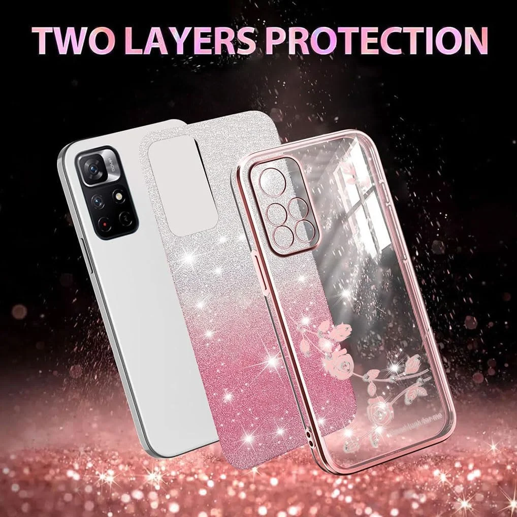 کاور SEAHAI برای شیائومی ردمی نوت 11S 5G / شیائومی پوکو M4 پرو 5G، طراحی گرادیانی رنگی با طرح گل براق، محافظ سیلیکونی نرم و بسیار نازک TPU مقاوم در برابر ضربه - صورتی