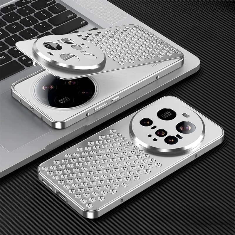 قاب محافظ گوشی شیائومی 15 اولترا، فریم فلزی آلیاژ آلومینیوم با سوراخ های لانه زنبوری برای گردش هوا و خنک کننده، ضد ضربه و ضد افتادن (نقره ای)