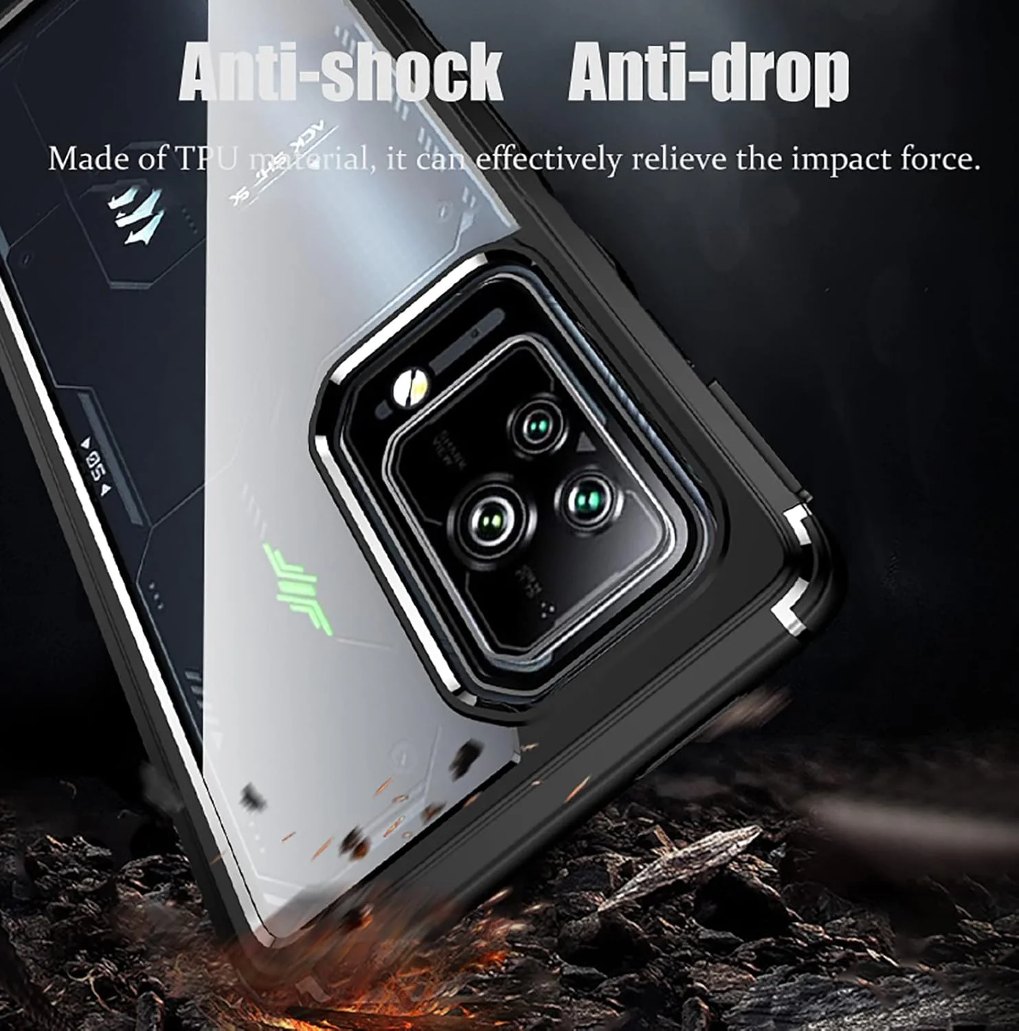 قاب محافظ گوشی شیائومی بلک شارک 5/5 پرو، کاور دولایه ضد ضربه، قاب گوشی شفاف 2 در 1 از جنس TPU + PC به همراه 2 عدد محافظ صفحه نمایش شیشه ای حرارت دیده [ضد سقوط] - مشکی