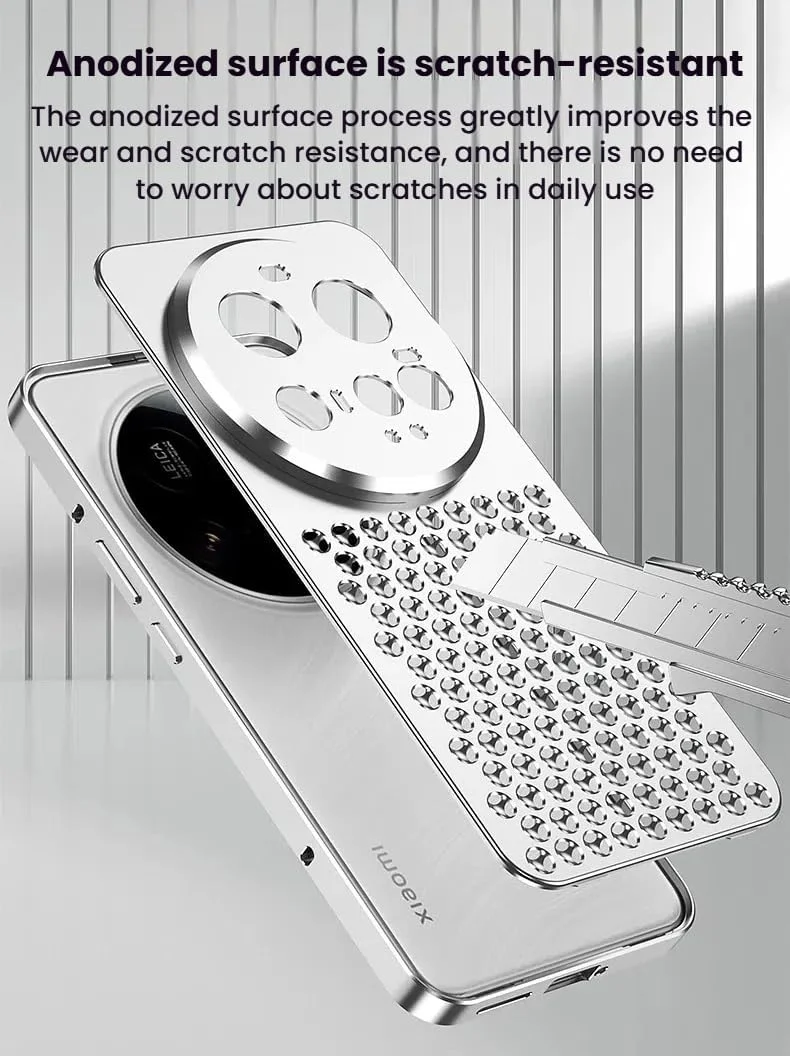 قاب محافظ گوشی شیائومی 15 اولترا، فریم فلزی آلیاژ آلومینیوم با سوراخ های لانه زنبوری برای گردش هوا و خنک کننده، ضد ضربه و ضد افتادن (نقره ای)