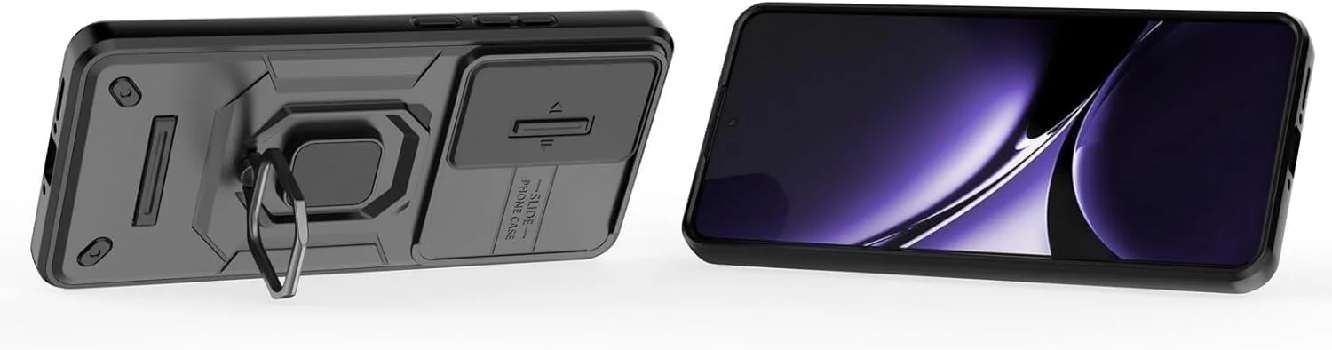 قاب محافظ گوشی ردمی توربو 4 5G / شیائومی پوکو X7 پرو 5G با پوشش کشویی دوربین، استند انگشتی و محافظ صفحه نمایش [2 عدد]، محافظ ضد ضربه درجه نظامی، مشکی