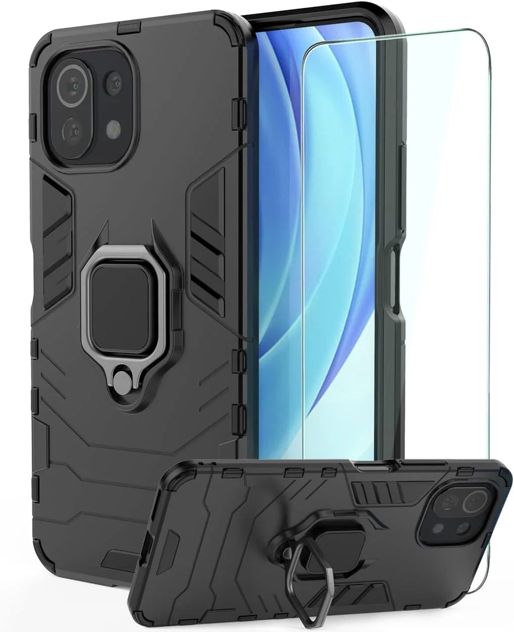 قاب محافظ گوشی DESCHE برای شیائومی 11 لایت/شیائومی 11 لایت 5G NE، کاور به همراه محافظ صفحه شیشه ای، قاب ضد ضربه با پایه چرخان 360 درجه - مشکی قاب محافظ گوشی DESCHE برای شیائومی 11 لایت/شیائومی 11 لایت 5G NE، کاور به همراه محافظ صفحه شیشه ای، قاب ضد ضربه با پایه چرخان 360 درجه - مشکی