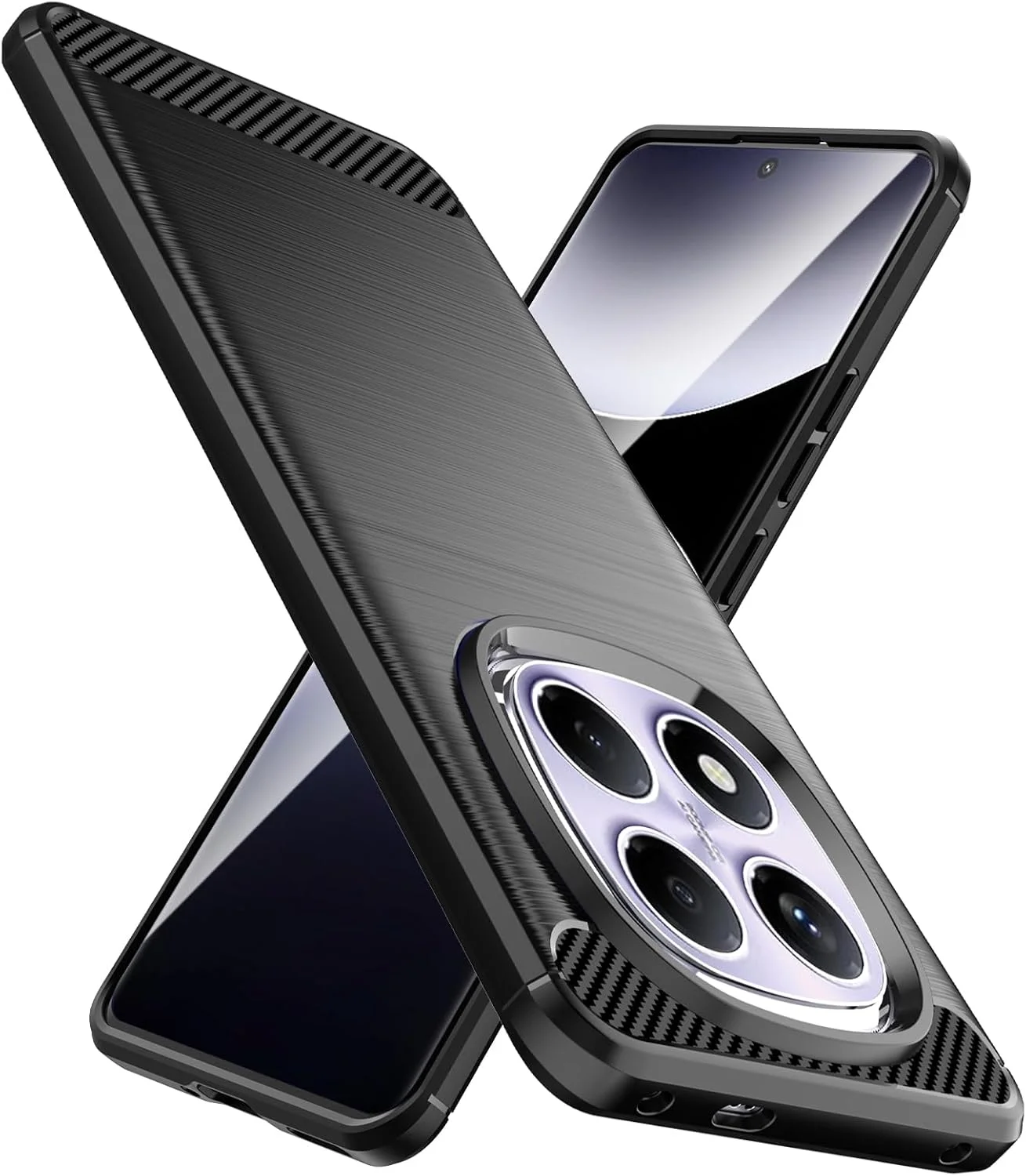 کاور محافظ گوشی شیائومی ردمی نوت 14 پرو/پوکو X7 5G، کاور ضد ضربه ردمی نوت 14 پرو، [بافت فیبر کربن] TPU نرم و انعطاف پذیر، مقاوم در برابر خط و خش، مشکی
