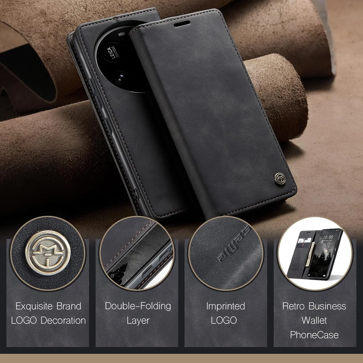 کیف محافظ گوشی شیائومی 15 اولترا، کاور چرمی PU تاشو، کیف پول مغناطیسی، دارای استند و جای کارت، مشکی کیف محافظ گوشی شیائومی 15 اولترا، کاور چرمی PU تاشو، کیف پول مغناطیسی، دارای استند و جای کارت، مشکی