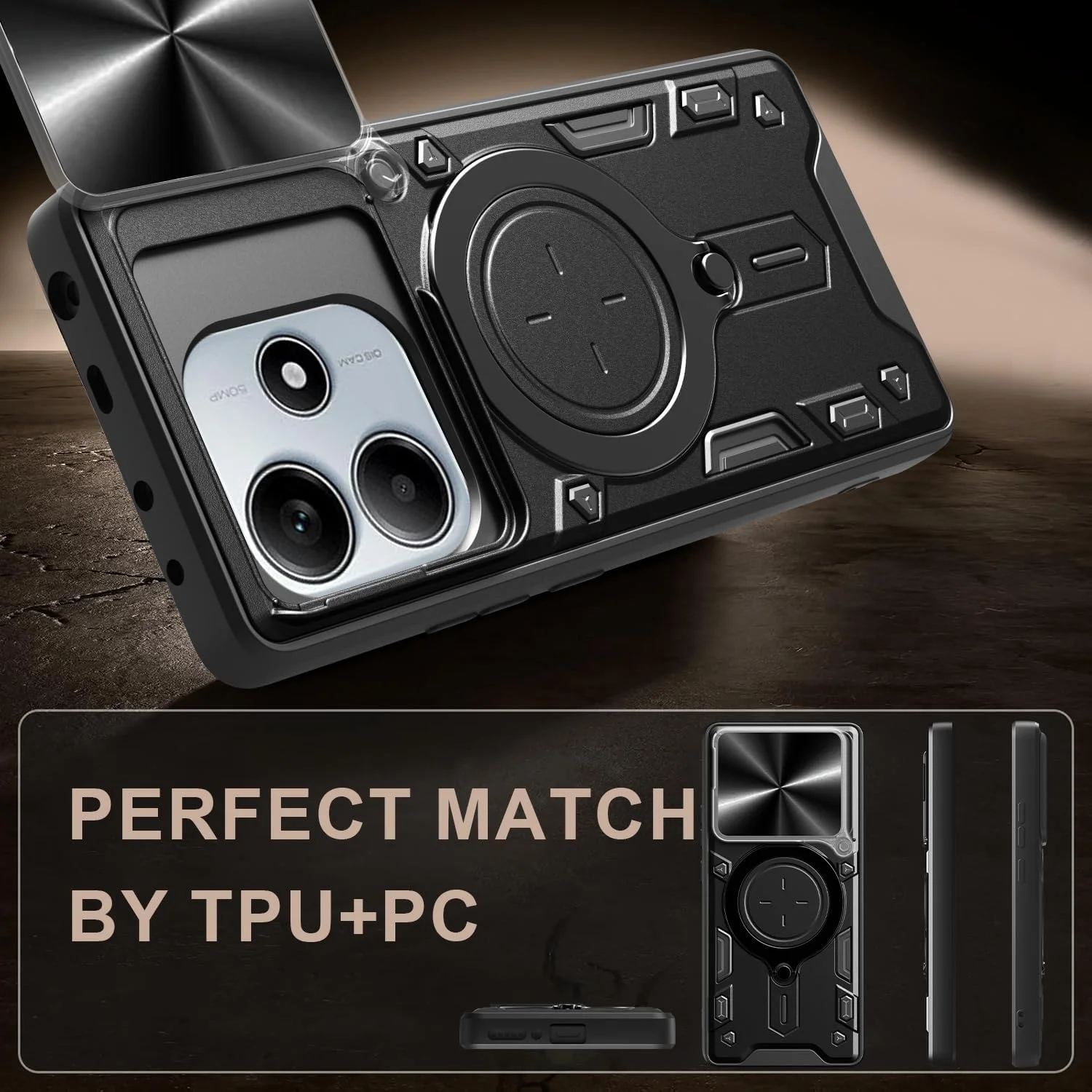 کاور محافظ گوشی ZMONE برای شیائومی پوکو M7 پرو 5G به همراه محافظ صفحه نمایش، دارای پوشش کشویی محافظ دوربین، کاور محافظتی سنگین و مقاوم - مشکی