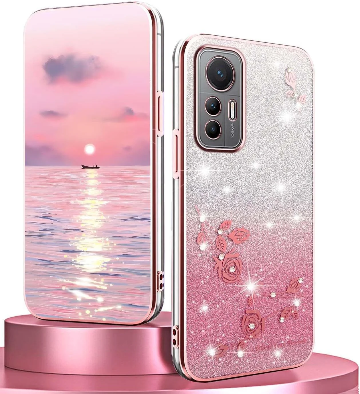 کاور سیلیکونی بوریا برای شیائومی 12 لایت 5G، قاب TPU نرم و فوق العاده نازک و ضد ضربه، قاب گل های الماس درخشان با روکش براق و کاغذ گرادیان، صورتی کاور سیلیکونی بوریا برای شیائومی 12 لایت 5G، قاب TPU نرم و فوق العاده نازک و ضد ضربه، قاب گل های الماس درخشان با روکش براق و کاغذ گرادیان، صورتی