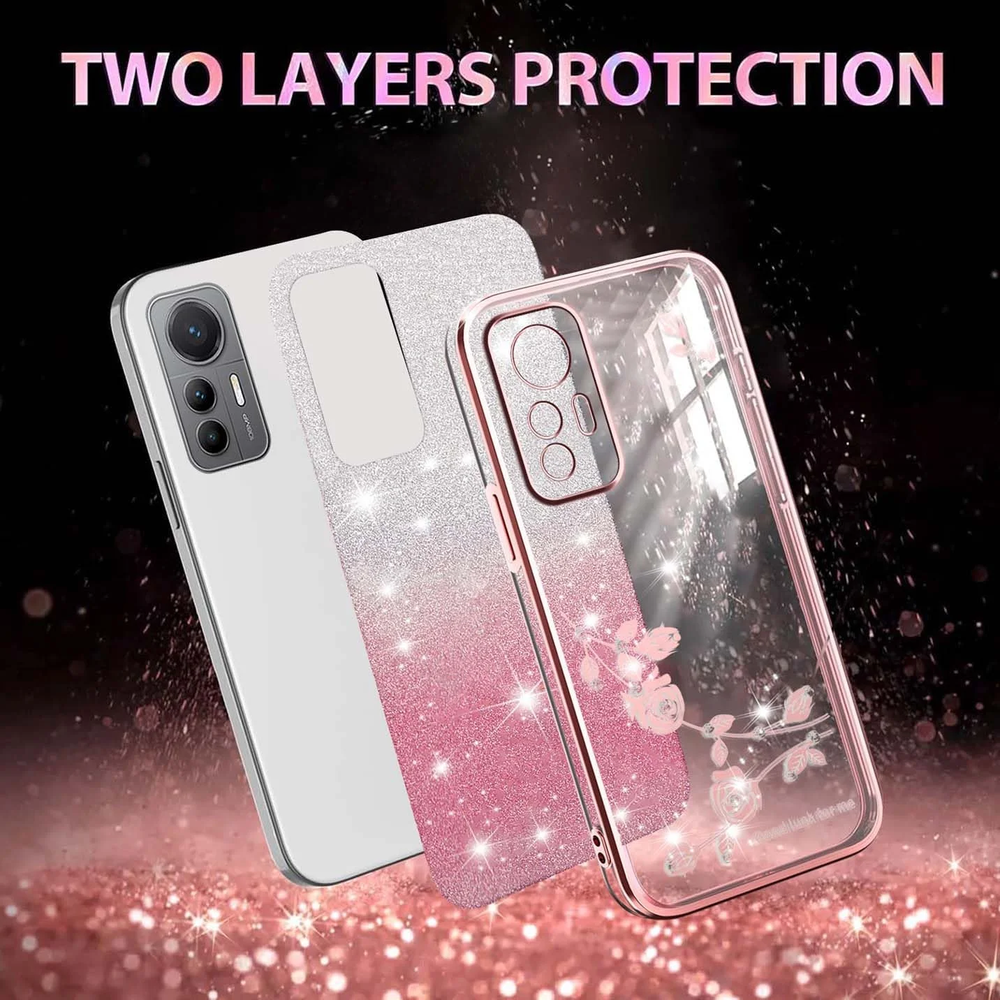 کاور سیلیکونی بوریا برای شیائومی 12 لایت 5G، قاب TPU نرم و فوق العاده نازک و ضد ضربه، قاب گل های الماس درخشان با روکش براق و کاغذ گرادیان، صورتی کاور سیلیکونی بوریا برای شیائومی 12 لایت 5G، قاب TPU نرم و فوق العاده نازک و ضد ضربه، قاب گل های الماس درخشان با روکش براق و کاغذ گرادیان، صورتی