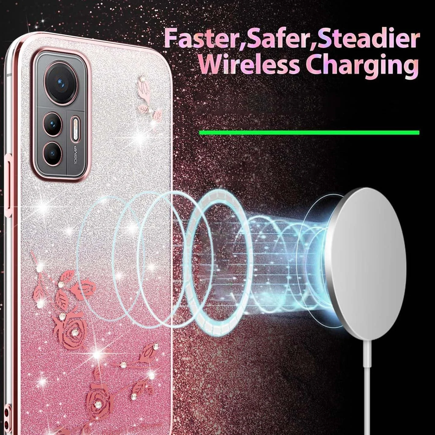 کاور سیلیکونی بوریا برای شیائومی 12 لایت 5G، قاب TPU نرم و فوق العاده نازک و ضد ضربه، قاب گل های الماس درخشان با روکش براق و کاغذ گرادیان، صورتی کاور سیلیکونی بوریا برای شیائومی 12 لایت 5G، قاب TPU نرم و فوق العاده نازک و ضد ضربه، قاب گل های الماس درخشان با روکش براق و کاغذ گرادیان، صورتی