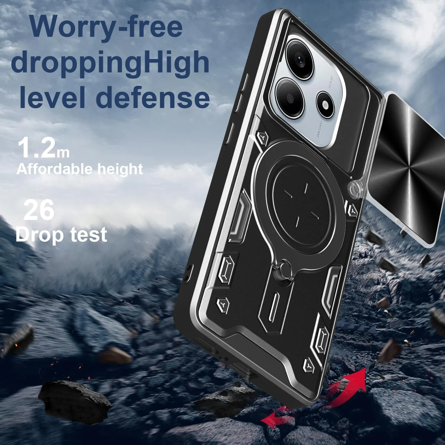 کاور محافظ گوشی ZMONE برای شیائومی پوکو M7 پرو 5G به همراه محافظ صفحه نمایش، دارای پوشش کشویی محافظ دوربین، کاور محافظتی سنگین و مقاوم - مشکی