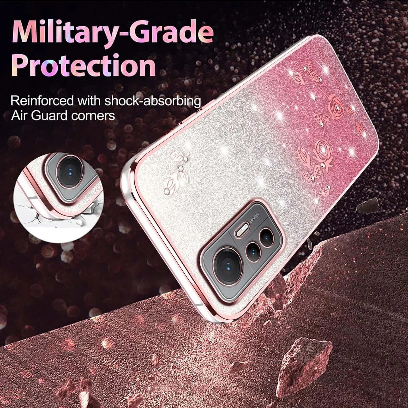 کاور سیلیکونی بوریا برای شیائومی 12 لایت 5G، قاب TPU نرم و فوق العاده نازک و ضد ضربه، قاب گل های الماس درخشان با روکش براق و کاغذ گرادیان، صورتی کاور سیلیکونی بوریا برای شیائومی 12 لایت 5G، قاب TPU نرم و فوق العاده نازک و ضد ضربه، قاب گل های الماس درخشان با روکش براق و کاغذ گرادیان، صورتی