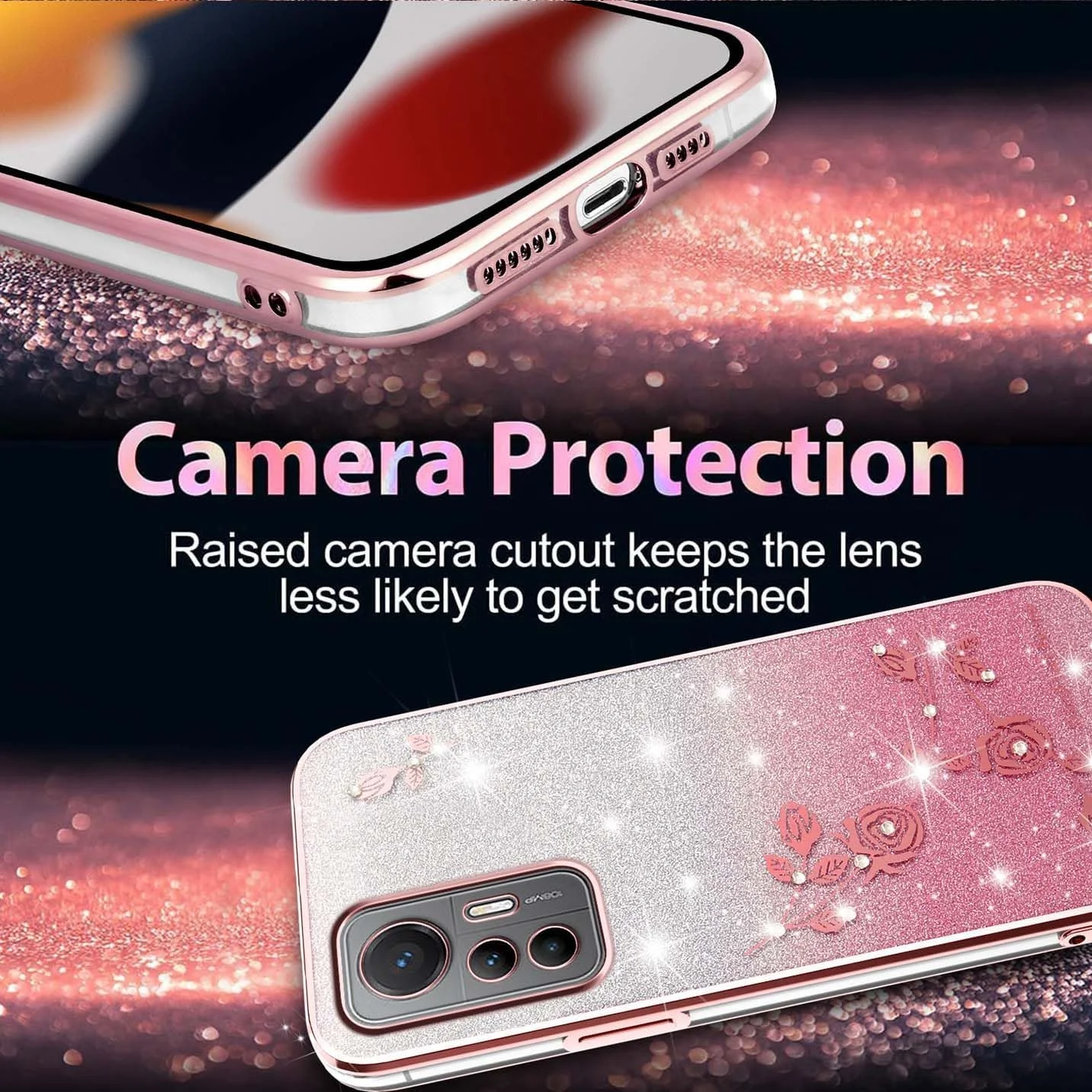 کاور سیلیکونی بوریا برای شیائومی 12 لایت 5G، قاب TPU نرم و فوق العاده نازک و ضد ضربه، قاب گل های الماس درخشان با روکش براق و کاغذ گرادیان، صورتی کاور سیلیکونی بوریا برای شیائومی 12 لایت 5G، قاب TPU نرم و فوق العاده نازک و ضد ضربه، قاب گل های الماس درخشان با روکش براق و کاغذ گرادیان، صورتی