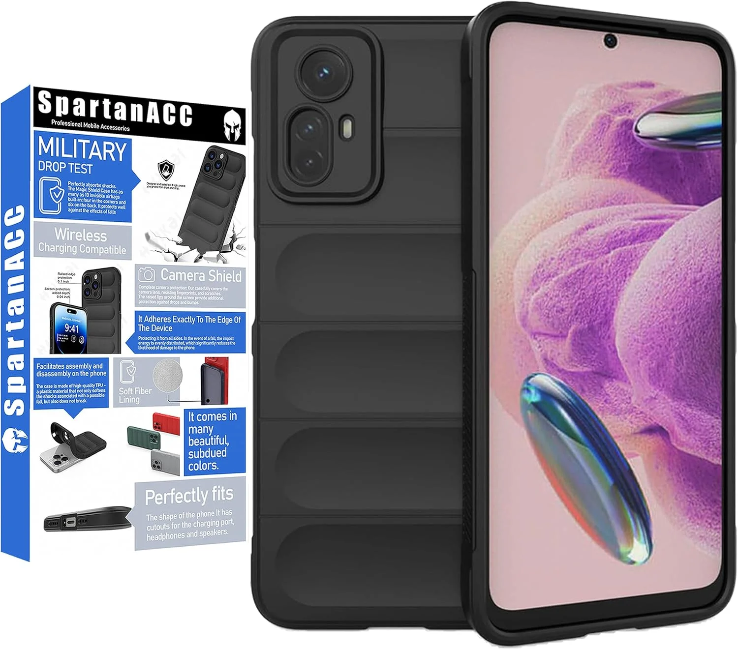 قاب گوشی شیائومی ردمی نوت 12S، محافظ صفحه نمایش نوت 12S [2 عدد] قاب سیلیکونی انعطاف پذیر مقاوم در برابر ضربه، محافظت در برابر سقوط نظامی با کیسه هوا، پوشش ضد لغزش شیائومی نوت 12S (مشکی، نوت 12S)