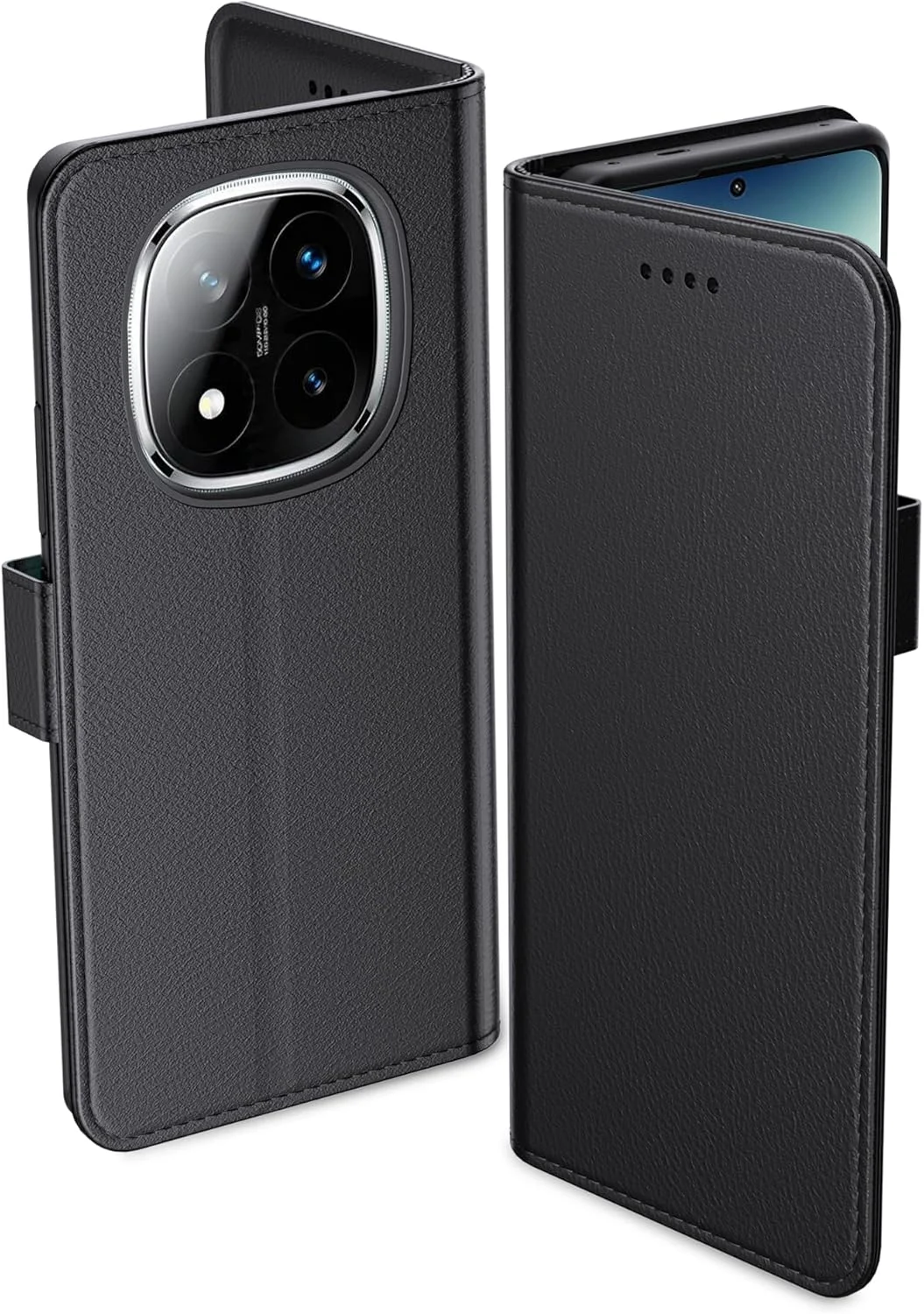 کیف پول چرمی ممتاز برای گوشی شیائومی ردمی نوت 14 پرو+ 5G، دارای جای کارت، قفل مغناطیسی، پایه تاشو، مقاوم در برابر ضربه، سازگار با گوشی ردمی نوت 14 پرو پلاس - مشکی