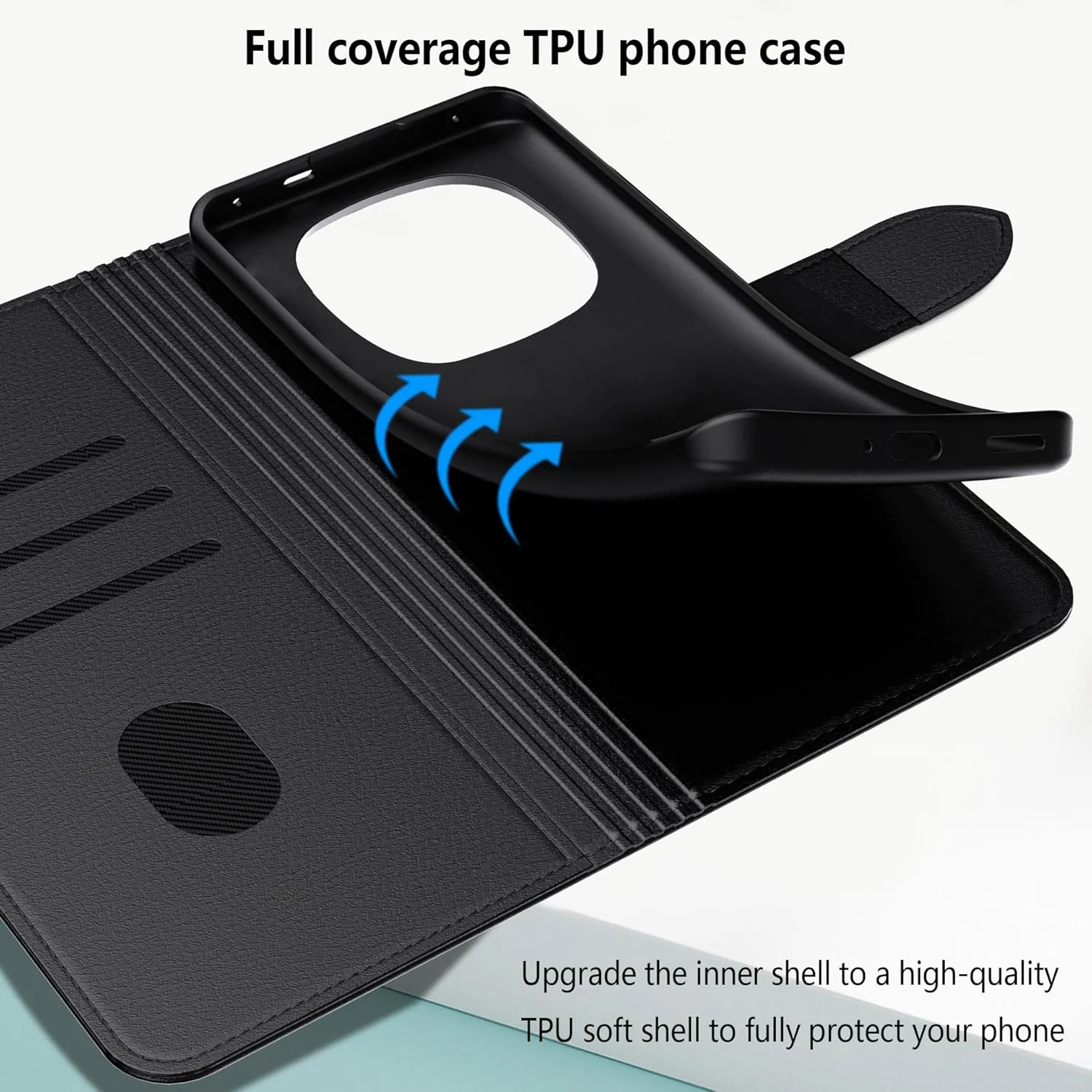 کیف پول چرمی ممتاز برای گوشی شیائومی ردمی نوت 14 پرو+ 5G، دارای جای کارت، قفل مغناطیسی، پایه تاشو، مقاوم در برابر ضربه، سازگار با گوشی ردمی نوت 14 پرو پلاس - مشکی