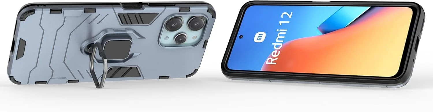 کاور محافظ گوشی شیائومی ردمی 12 4G به همراه محافظ صفحه نمایش (2 عدد)، کاور محافظ دو لایه ضد خش و ضد ضربه با حلقه مغناطیسی (آبی)