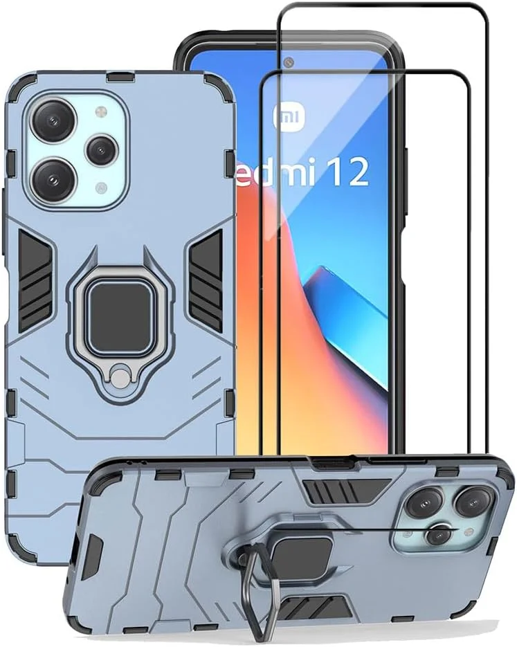 کاور گوشی شیائومی ردمی 12 4G به همراه محافظ صفحه نمایش (2 عدد)، کاور محافظ دو لایه ضد خش و ضد ضربه با حلقه مغناطیسی (آبی) کاور گوشی شیائومی ردمی 12 4G به همراه محافظ صفحه نمایش (2 عدد)، کاور محافظ دو لایه ضد خش و ضد ضربه با حلقه مغناطیسی (آبی)