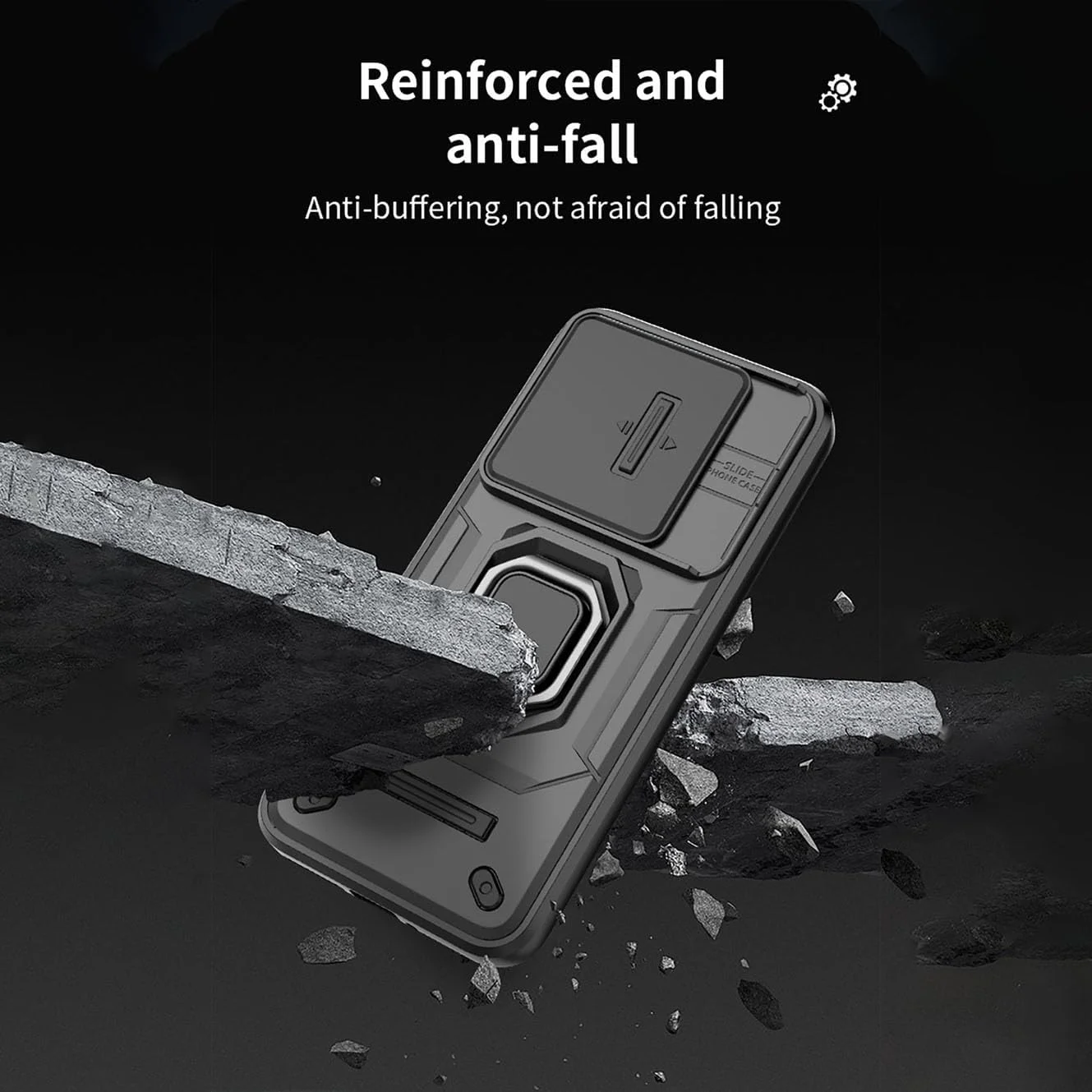 قاب محافظ گوشی شیائومی ردمی نوت 14 5G با پوشش دوربین و استند انگشتی چرخان 360 درجه، پشت سخت PC و ضربه گیر نرم TPU سیلیکونی، قاب محافظ ضد ضربه، آبی