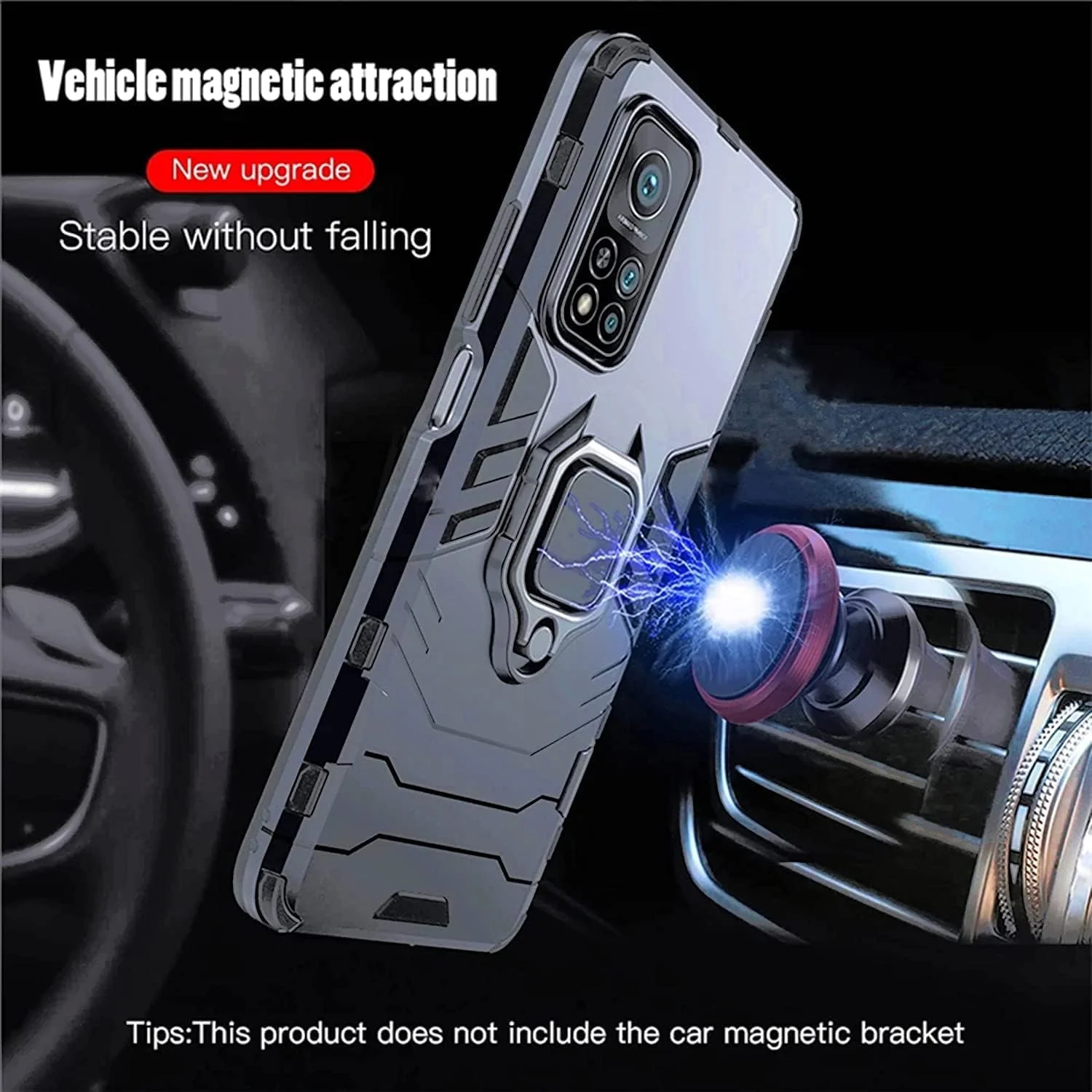 کاور گوشی شیائومی ردمی 12 4G به همراه محافظ صفحه نمایش (2 عدد)، کاور محافظ دو لایه ضد خش و ضد ضربه با حلقه مغناطیسی (آبی)