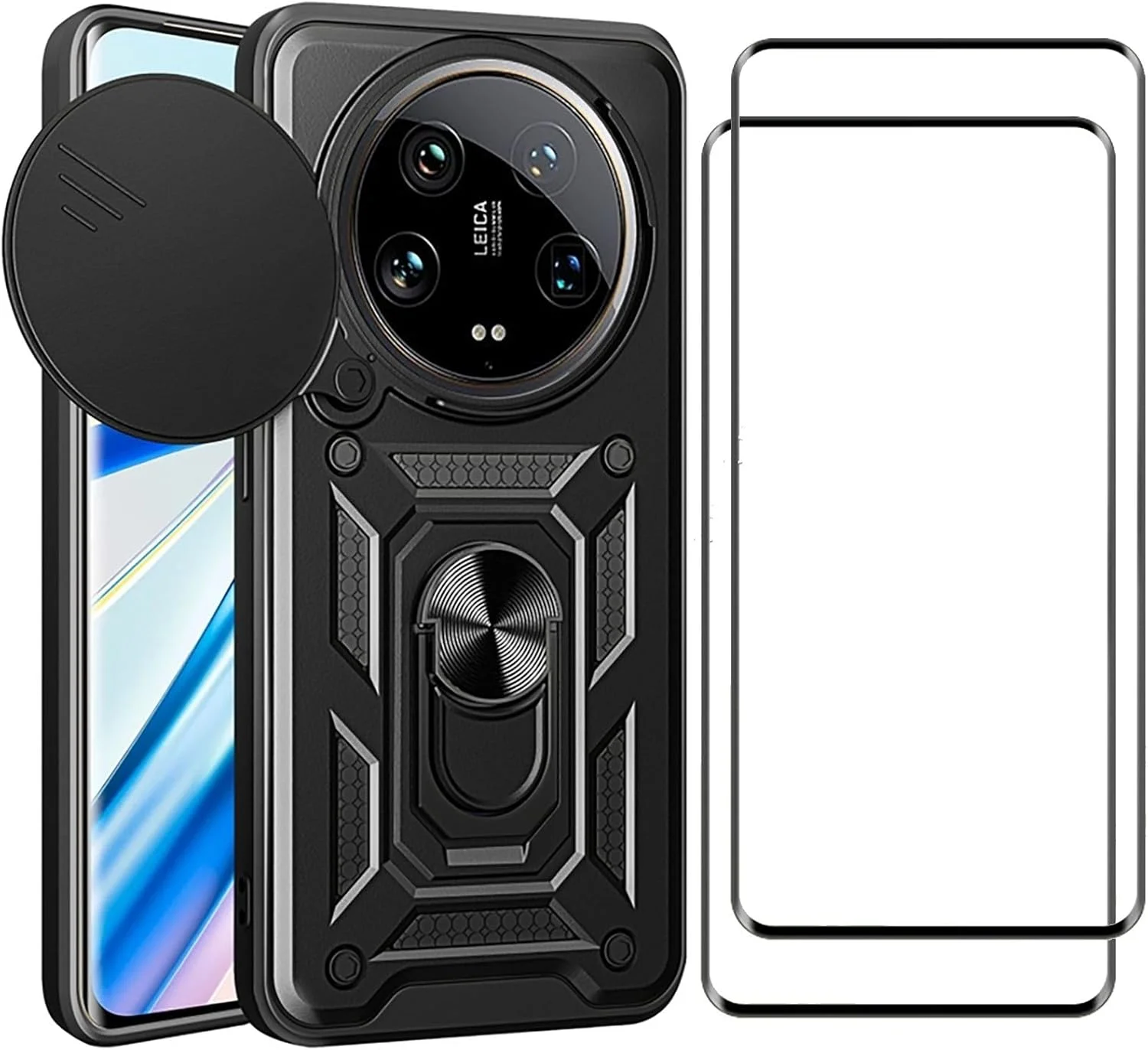 کاور محافظ گوشی شیائومی 14 اولترا به همراه محافظ صفحه نمایش شیشه ای، دارای استند انگشتی 360 درجه و پوشش کشویی دوربین، مقاوم در برابر ضربه (مشکی) کاور محافظ گوشی شیائومی 14 اولترا به همراه محافظ صفحه نمایش شیشه ای، دارای استند انگشتی 360 درجه و پوشش کشویی دوربین، مقاوم در برابر ضربه (مشکی)