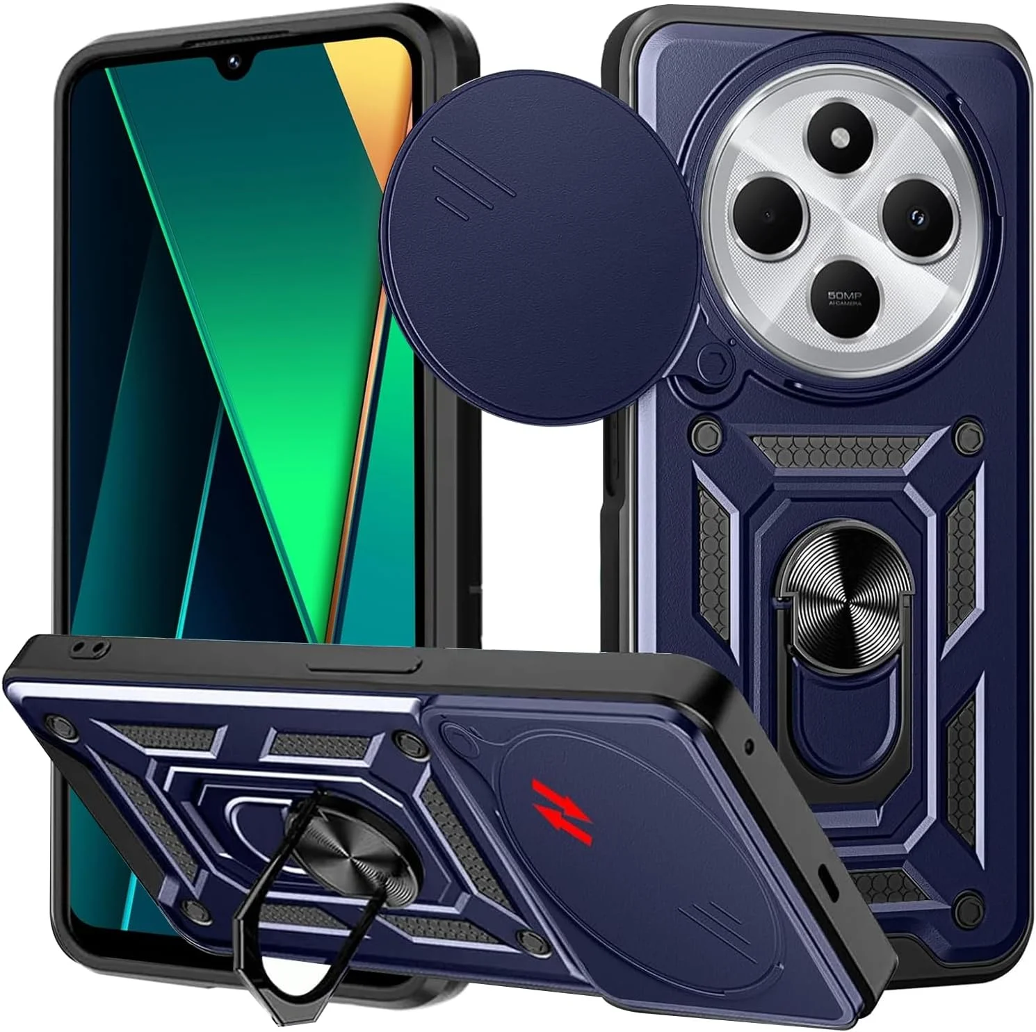 قاب محافظ گوشی شیائومی POCO M7 5G/Redmi 14C 4G/A4 5G/Poco C75 4G/5G، با پایه چرخان 360 درجه، پوشش کشویی دوربین، فریم TPU نرم ترکیبی + کامپیوتر سخت، ضد خش درجه نظامی، ضربه گیر مقاوم، آبی قاب محافظ گوشی شیائومی POCO M7 5G/Redmi 14C 4G/A4 5G/Poco C75 4G/5G، با پایه چرخان 360 درجه، پوشش کشویی دوربین، فریم TPU نرم ترکیبی + کامپیوتر سخت، ضد خش درجه نظامی، ضربه گیر مقاوم، آبی