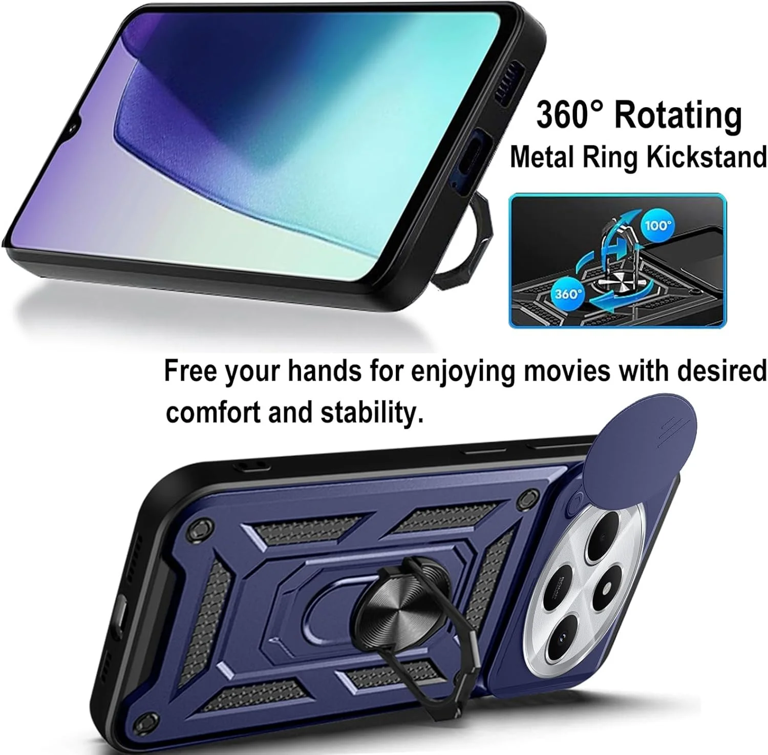 قاب محافظ گوشی شیائومی POCO M7 5G/Redmi 14C 4G/A4 5G/Poco C75 4G/5G، با پایه چرخان 360 درجه، پوشش کشویی دوربین، فریم TPU نرم ترکیبی + کامپیوتر سخت، ضد خش درجه نظامی، ضربه گیر مقاوم، آبی قاب محافظ گوشی شیائومی POCO M7 5G/Redmi 14C 4G/A4 5G/Poco C75 4G/5G، با پایه چرخان 360 درجه، پوشش کشویی دوربین، فریم TPU نرم ترکیبی + کامپیوتر سخت، ضد خش درجه نظامی، ضربه گیر مقاوم، آبی