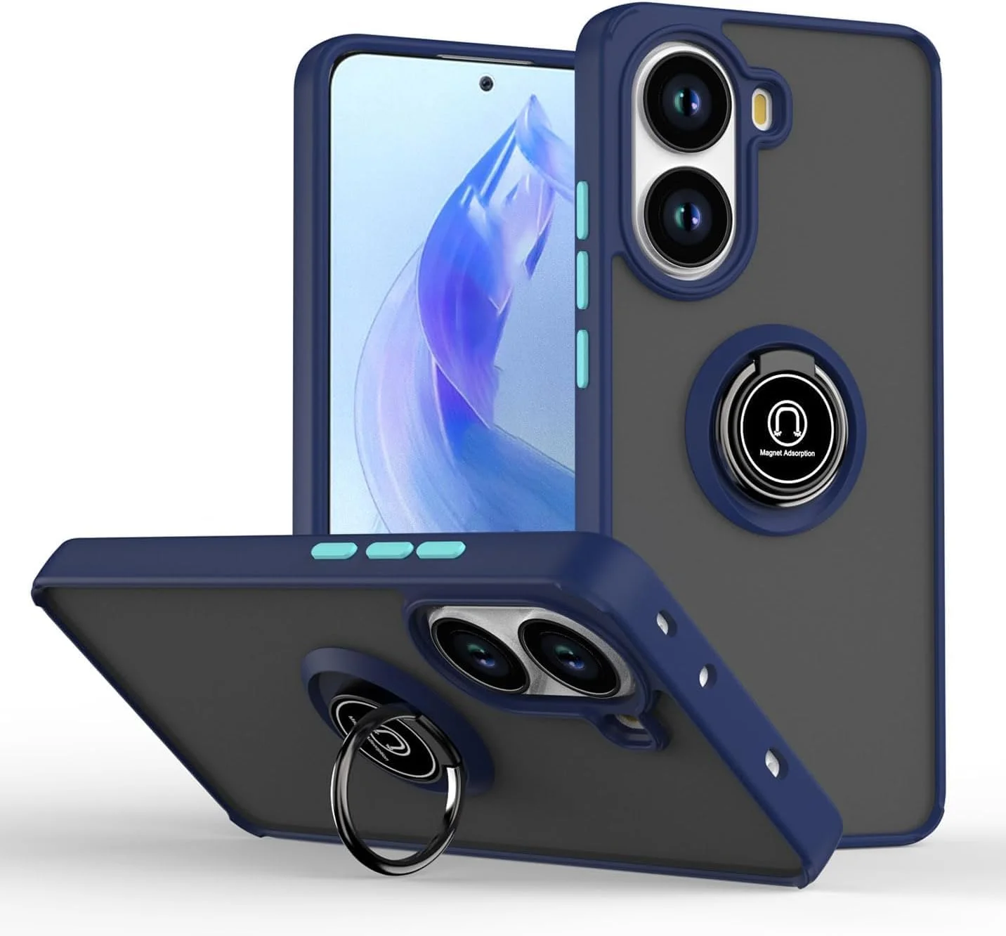 کاور محافظ گوشی زوبی تک سازگار با پوکو X7 پرو 5G، دارای حلقه فلزی چرخان، ضد اثر انگشت، مقاوم در برابر خراش، با پوشش مات، بامپر نرم TPU و قابلیت اتصال مغناطیسی به هولدر خودرو (آبی)