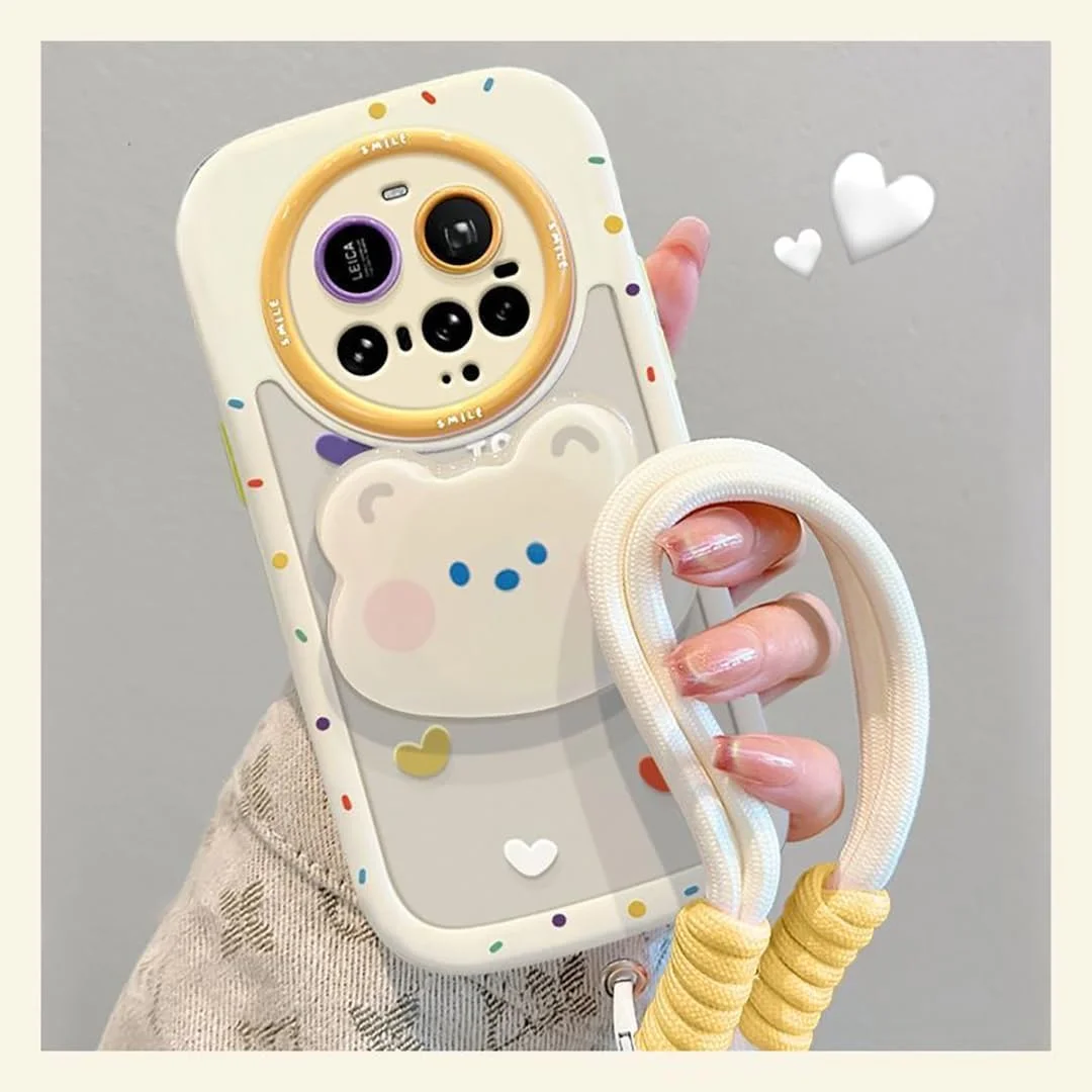 قاب گوشی برای شیائومی 15 اولترا، مجهز به بند گردنی موبایل، دارای هولدر موبایل با طرح خرس، ساخته شده از جنس سیلیکون، مناسب برای دختران و بانوان