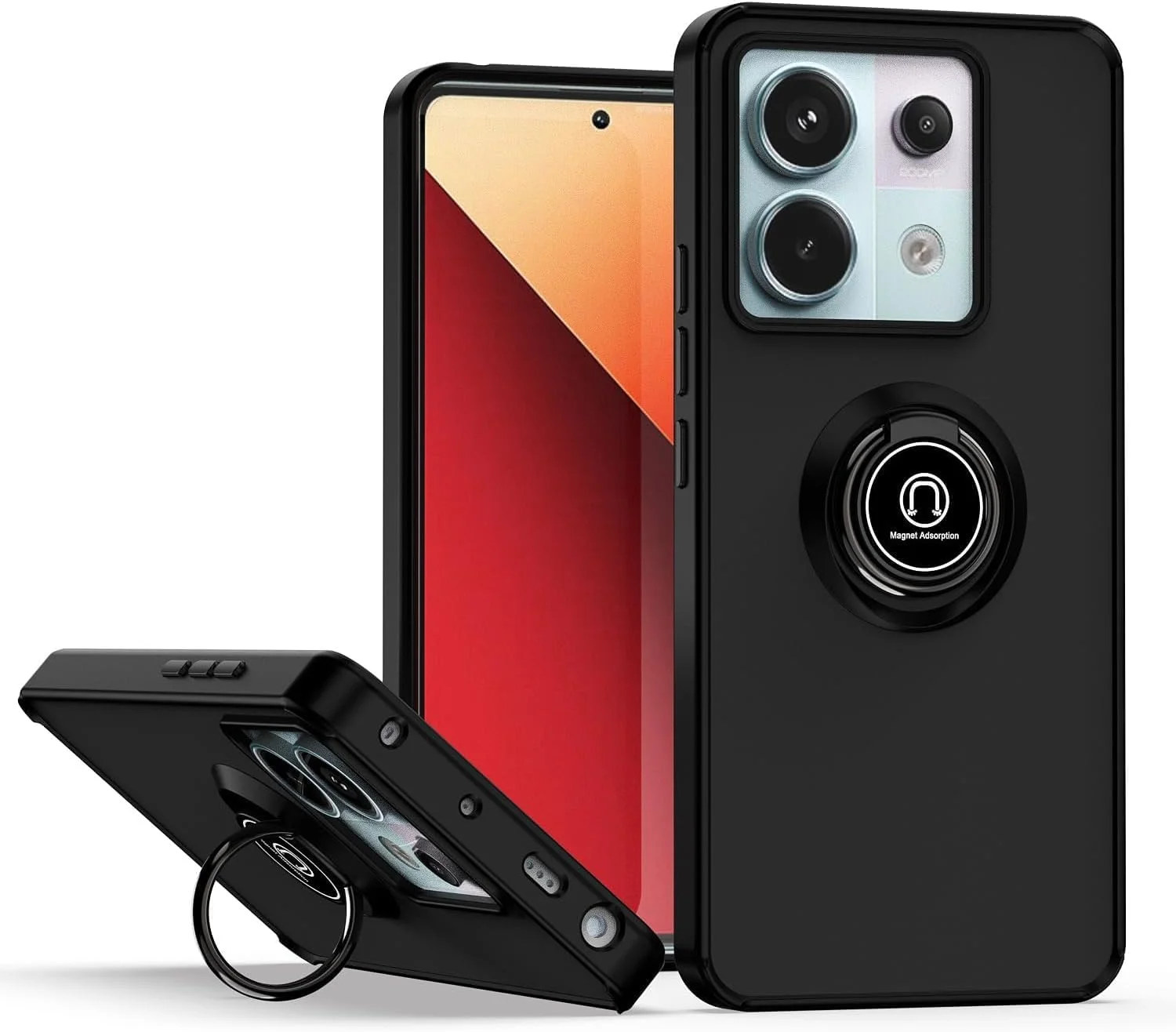 کاور محافظ گوشی شیائومی ردمی نوت 13 پرو 5G / پوکو X6 5G - دارای حلقه فلزی چرخان، استند و قابلیت اتصال به هولدر مغناطیسی خودرو - بامپر TPU ضد ضربه - مشکی
