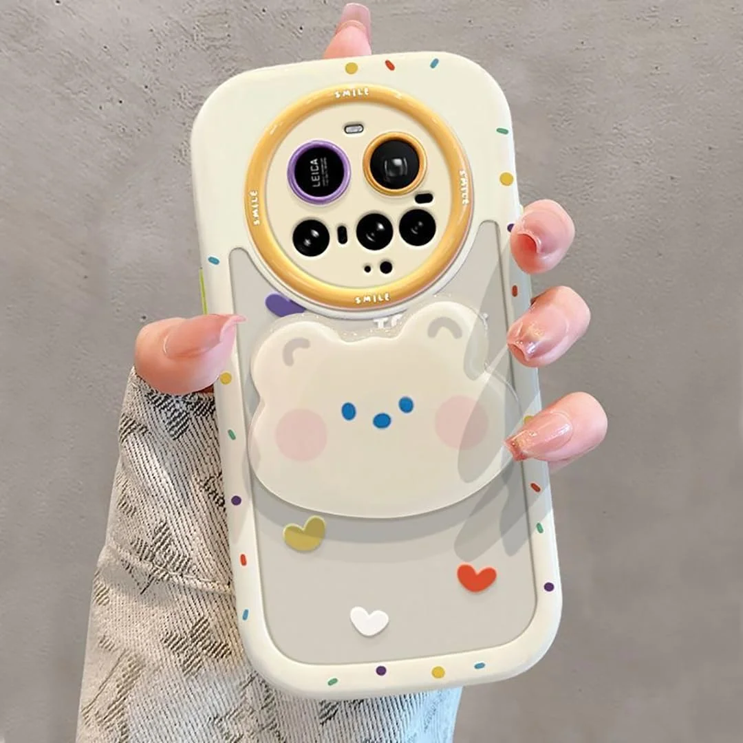 قاب گوشی برای شیائومی 15 اولترا، مجهز به بند گردنی موبایل، دارای هولدر موبایل با طرح خرس، ساخته شده از جنس سیلیکون، مناسب برای دختران و بانوان