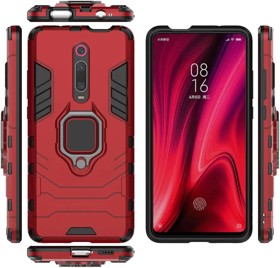 کاور محافظ مدل 2ndSpring مناسب برای گوشی شیائومی Mi 9T / 9T Pro/Redmi K20 / K20 Pro به همراه محافظ صفحه نمایش شیشه ای، کاور محافظ ضد ضربه و مقاوم با استند، قرمز