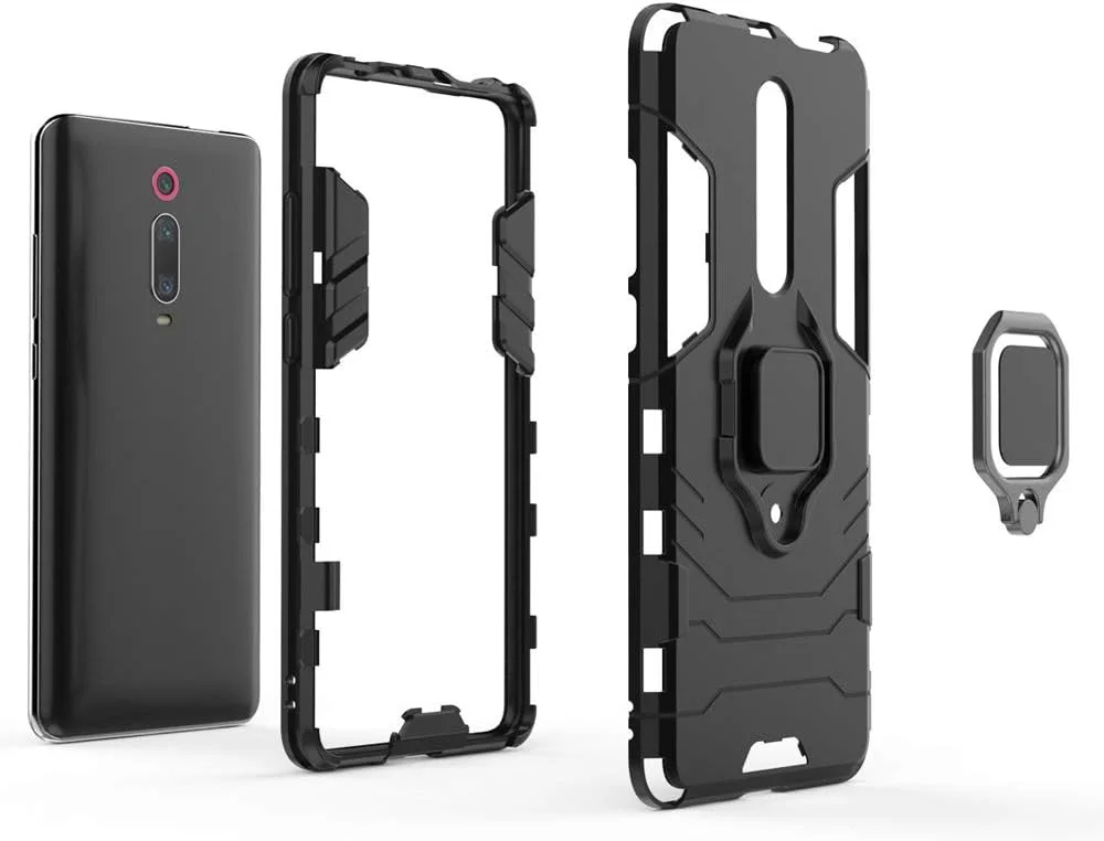 کاور محافظ مدل 2ndSpring مناسب برای گوشی شیائومی Mi 9T / 9T Pro/Redmi K20 / K20 Pro به همراه محافظ صفحه نمایش شیشه ای، کاور محافظ ضد ضربه و مقاوم با استند، قرمز