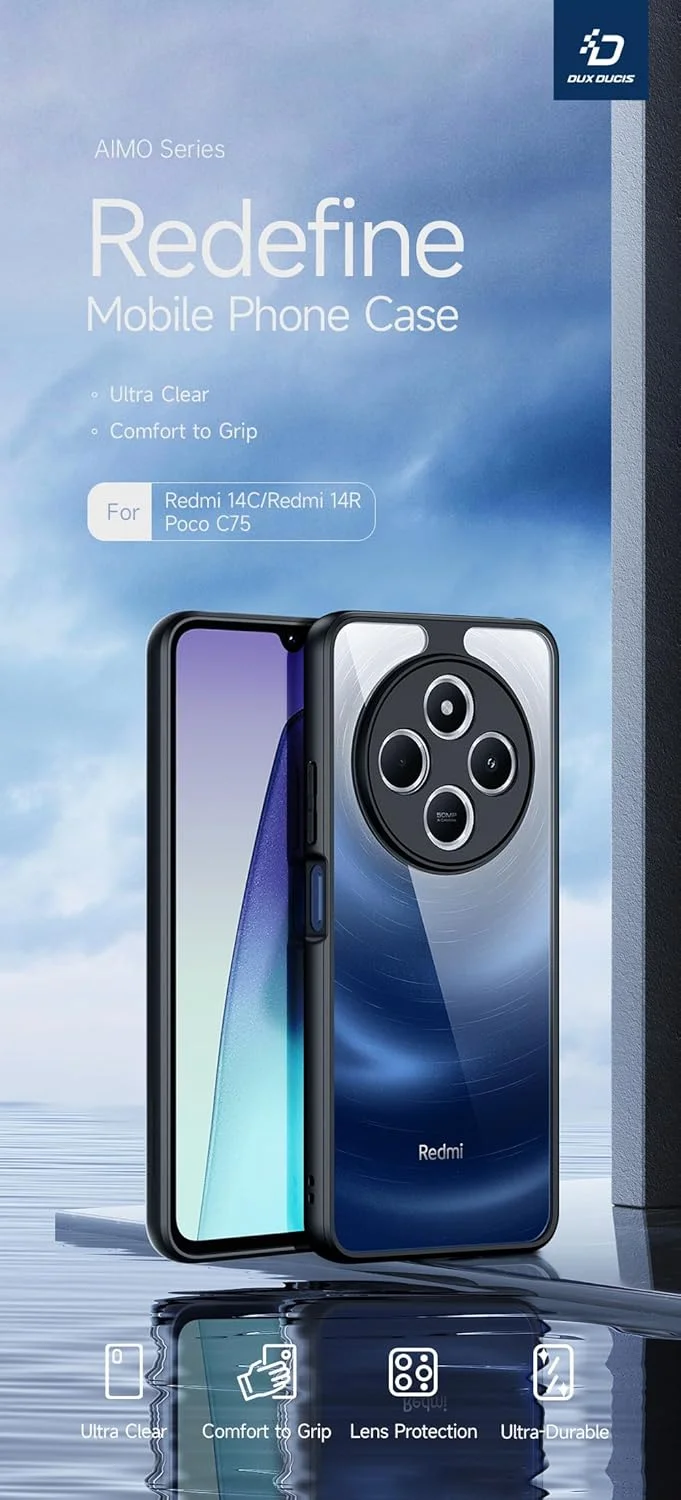 قاب محافظ باریک و مات سری Aimo داکس دوکیس برای شیائومی ردمی 14C/14R/A4/Poco C75 - محافظت در برابر ضربه و لغزش - مشکی
