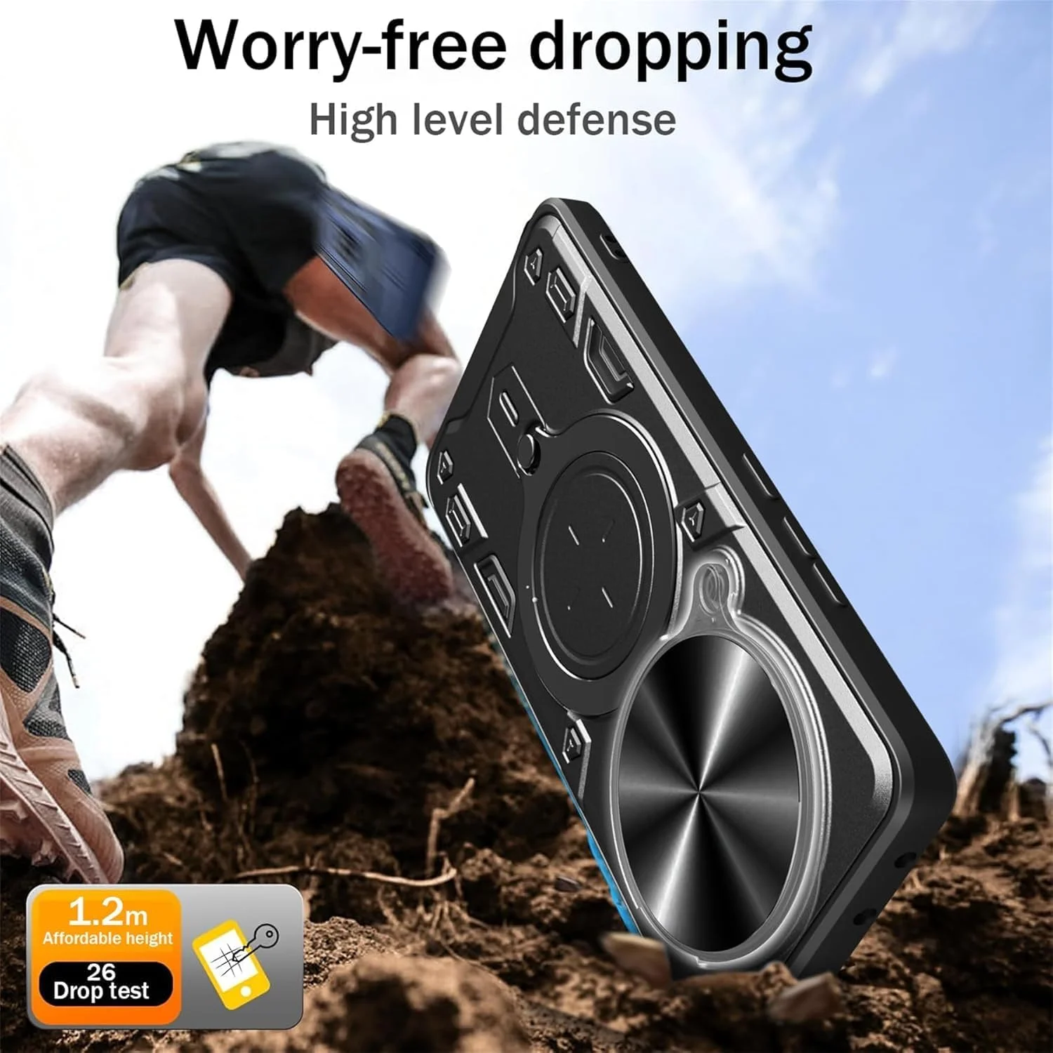 قاب گوشی شیائومی ردمی نوت 14 پرو 5G با بند گردنی، محافظ صفحه نمایش نوت 14 پرو 5G [2 عدد] ضد ضربه نظامی با پایه نگهدارنده و حلقه مغناطیسی (آبی، نوت 14 پرو 5G بدون شیشه)