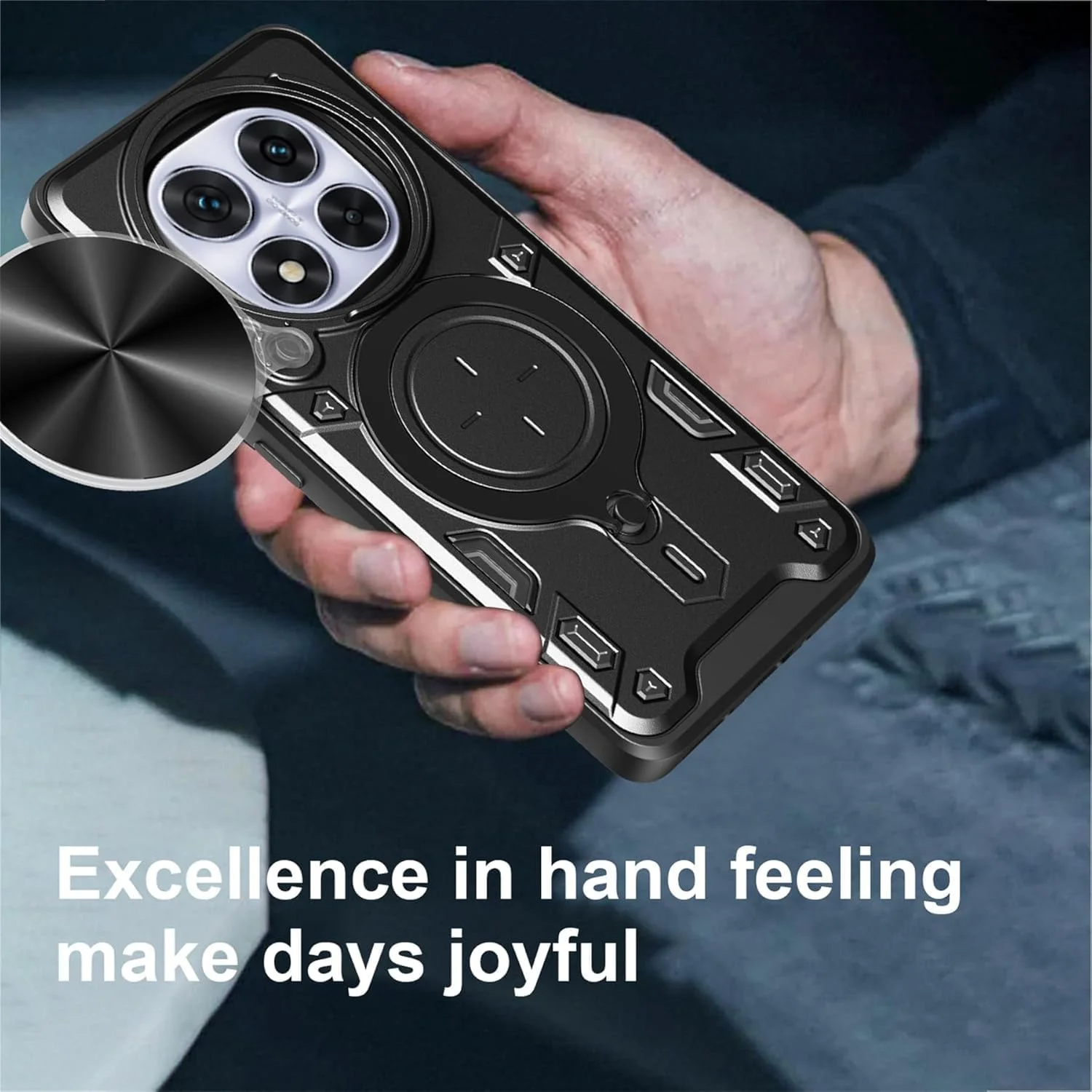 قاب گوشی شیائومی ردمی نوت 14 پرو 5G با بند گردنی، محافظ صفحه نمایش نوت 14 پرو 5G [2 عدد] ضد ضربه نظامی با پایه نگهدارنده و حلقه مغناطیسی (آبی، نوت 14 پرو 5G بدون شیشه)