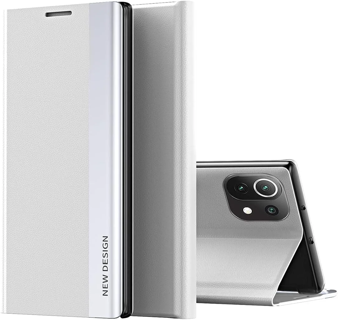 کاور محافظ گوشی شیائومی Mi 11 Lite، کاور هوشمند تاشو با پنجره کناری، کاور ضد ضربه TPU برای گوشی شیائومی Mi 11 Lite - نقره ای