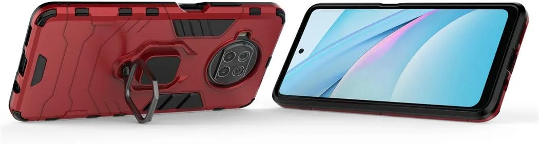 قاب محافظ گوشی شیائومی می 10T لایت 5G، دارای حلقه فلزی و استند، پوشش دو لایه مقاوم (قرمز)