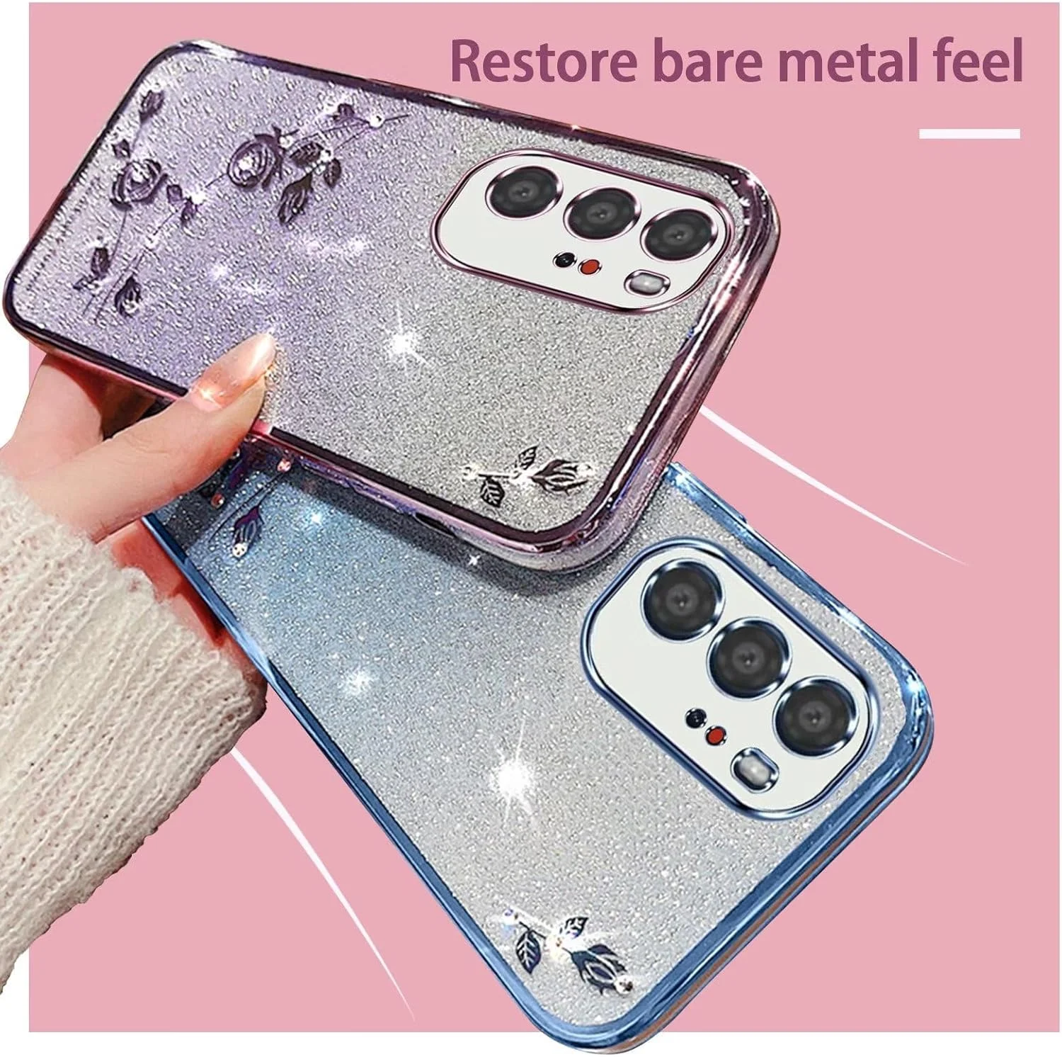 کاور آتسایجی برای شیائومی پوکو ایکس 3 جی تی، قاب سیلیکونی نرم ضد خش با روکش براق و نگین، مناسب برای دختران و بانوان - بنفش