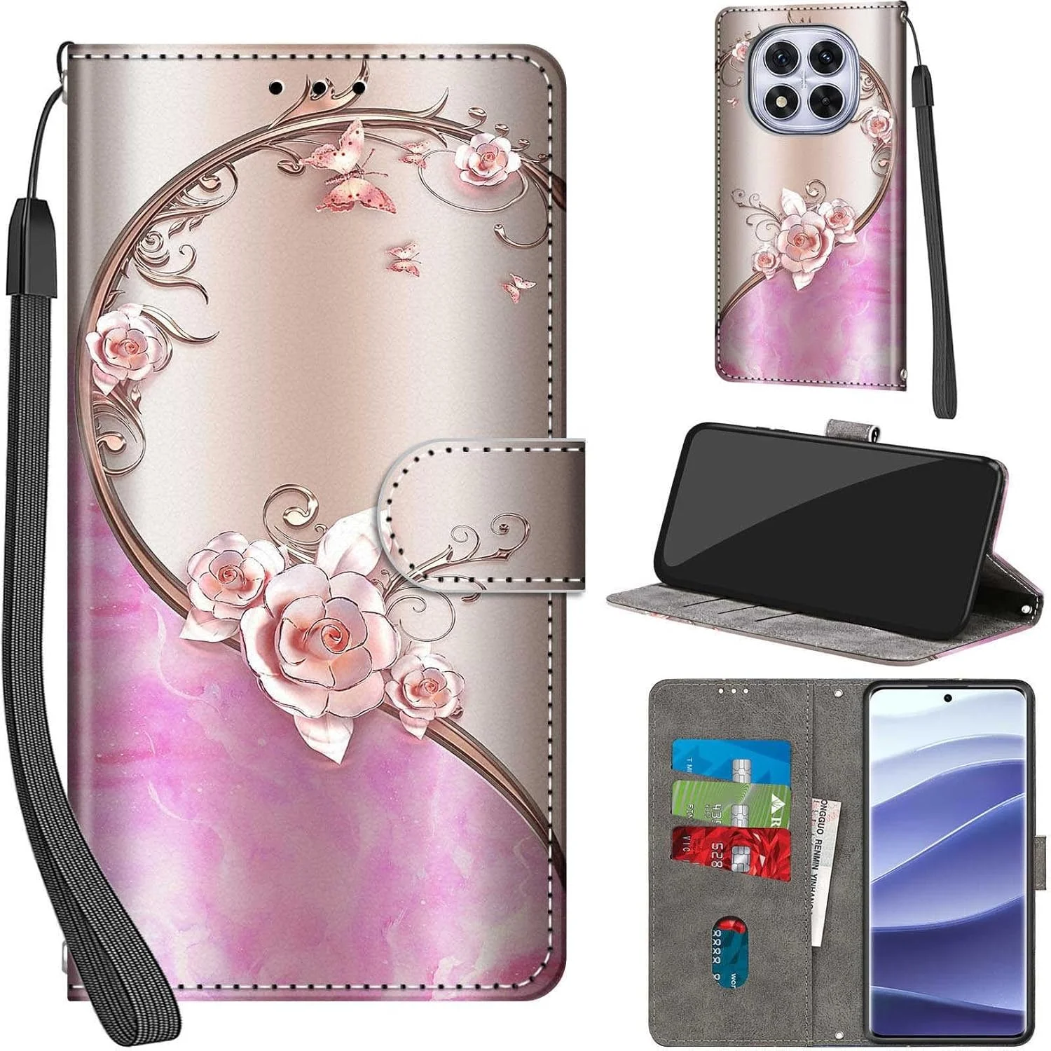 کیف موبایل PHINIENLAND برای گوشی شیائومی Redmi Note 14 Pro/Note 14 Pro Plus، کیف چرمی ممتاز تاشو با جای کارت مغناطیسی و عملکرد استند، محافظ سازگار با Redmi Note 14