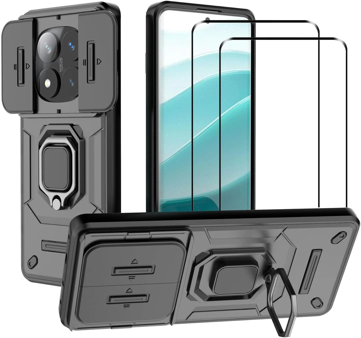 کاور محافظ گوشی شیائومی پوکو ایکس 7 5G / ردمی نوت 14 پرو 5G به همراه محافظ لنز کشویی، استند انگشتی و 2 عدد محافظ صفحه نمایش، ضد ضربه و مقاوم، مشکی کاور محافظ گوشی شیائومی پوکو ایکس 7 5G / ردمی نوت 14 پرو 5G به همراه محافظ لنز کشویی، استند انگشتی و 2 عدد محافظ صفحه نمایش، ضد ضربه و مقاوم، مشکی