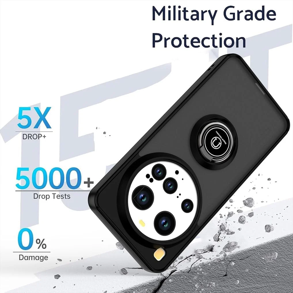 کاور محافظ گوشی شیائومی 15 Ultra مدل SEAHAI، قاب محافظ سخت PC نیمه شفاف مات، بامپر سیلیکونی TPU ضد ضربه و ضد خش با حلقه نگهدارنده 360 درجه، مشکی