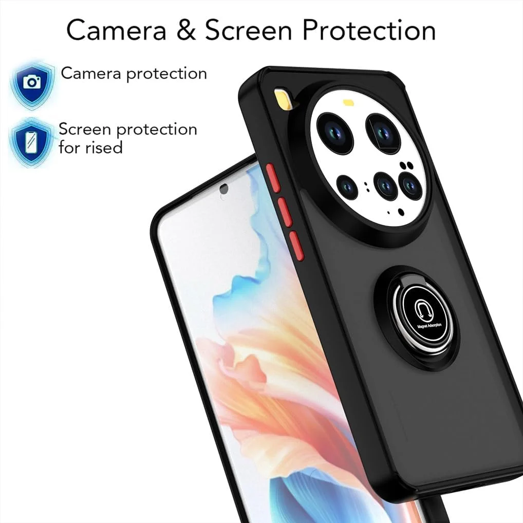 کاور محافظ گوشی شیائومی 15 Ultra مدل SEAHAI، قاب محافظ سخت PC نیمه شفاف مات، بامپر سیلیکونی TPU ضد ضربه و ضد خش با حلقه نگهدارنده 360 درجه، مشکی