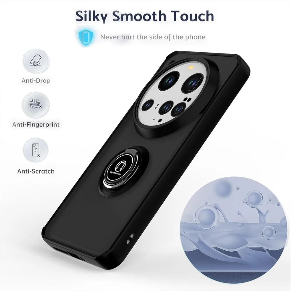 کاور محافظ گوشی شیائومی 15 Ultra مدل SEAHAI، قاب محافظ سخت PC نیمه شفاف مات، بامپر سیلیکونی TPU ضد ضربه و ضد خش با حلقه نگهدارنده 360 درجه، مشکی
