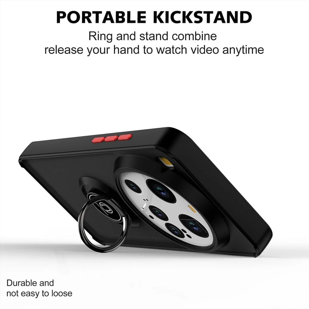 کاور محافظ گوشی شیائومی 15 Ultra مدل SEAHAI، قاب محافظ سخت PC نیمه شفاف مات، بامپر سیلیکونی TPU ضد ضربه و ضد خش با حلقه نگهدارنده 360 درجه، مشکی