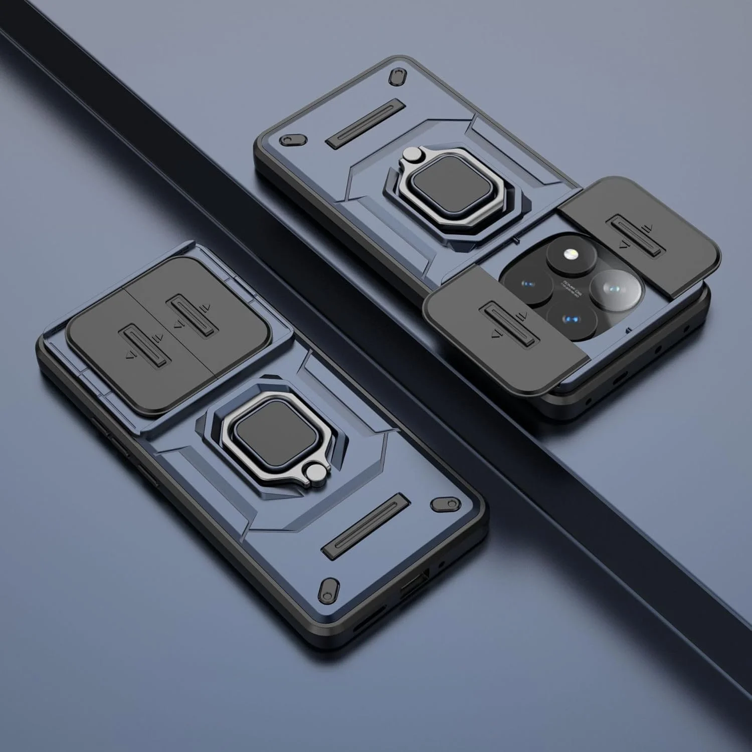 کاور محافظ گوشی شیائومی پوکو ایکس 7 5G / ردمی نوت 14 پرو 5G به همراه محافظ لنز کشویی، استند انگشتی و 2 عدد محافظ صفحه نمایش، ضد ضربه و مقاوم، مشکی