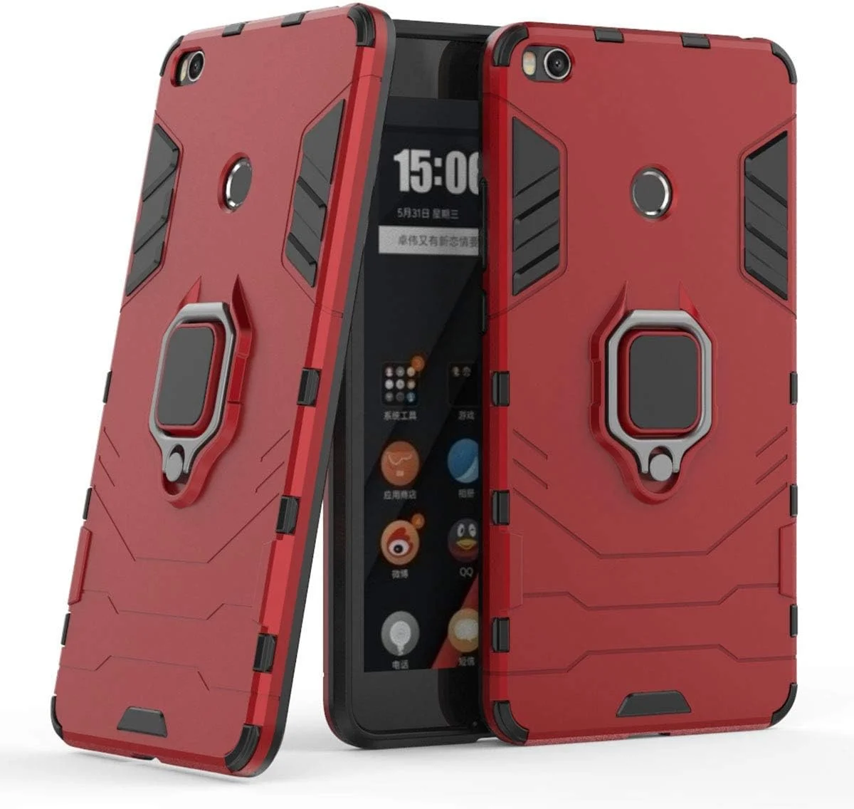 قاب محافظ گوشی شیائومی می مکس 2، با حلقه فلزی، پایه نگهدارنده، ضد ضربه، لایه سخت محافظ (سازگار با هولدر مغناطیسی خودرو)، دو لایه، مقاوم برای شیائومی می مکس 2 (قرمز) قاب محافظ گوشی شیائومی می مکس 2، با حلقه فلزی، پایه نگهدارنده، ضد ضربه، لایه سخت محافظ (سازگار با هولدر مغناطیسی خودرو)، دو لایه، مقاوم برای شیائومی می مکس 2 (قرمز)