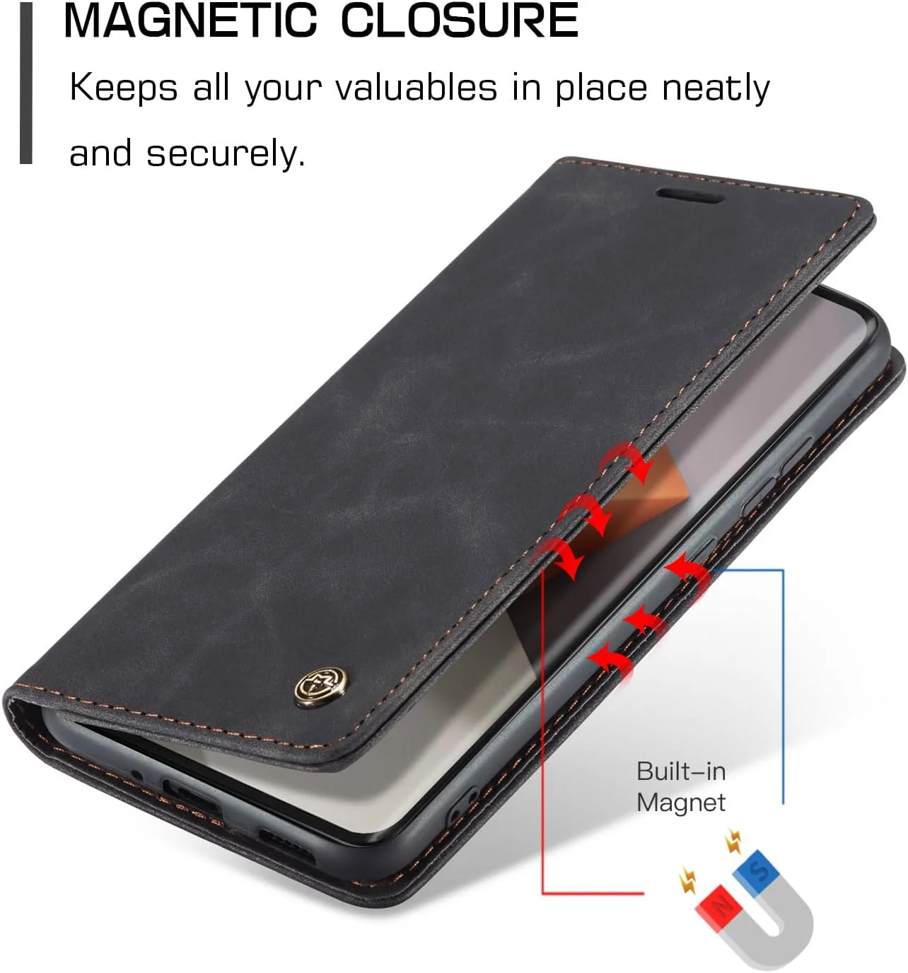 کاور محافظ گوشی شیائومی ردمی نوت 13 پرو پلاس، کاور محافظ مغناطیسی با قابلیت جذب کامل و ضد ضربه، کیف پول چرمی PU با استند مخفی