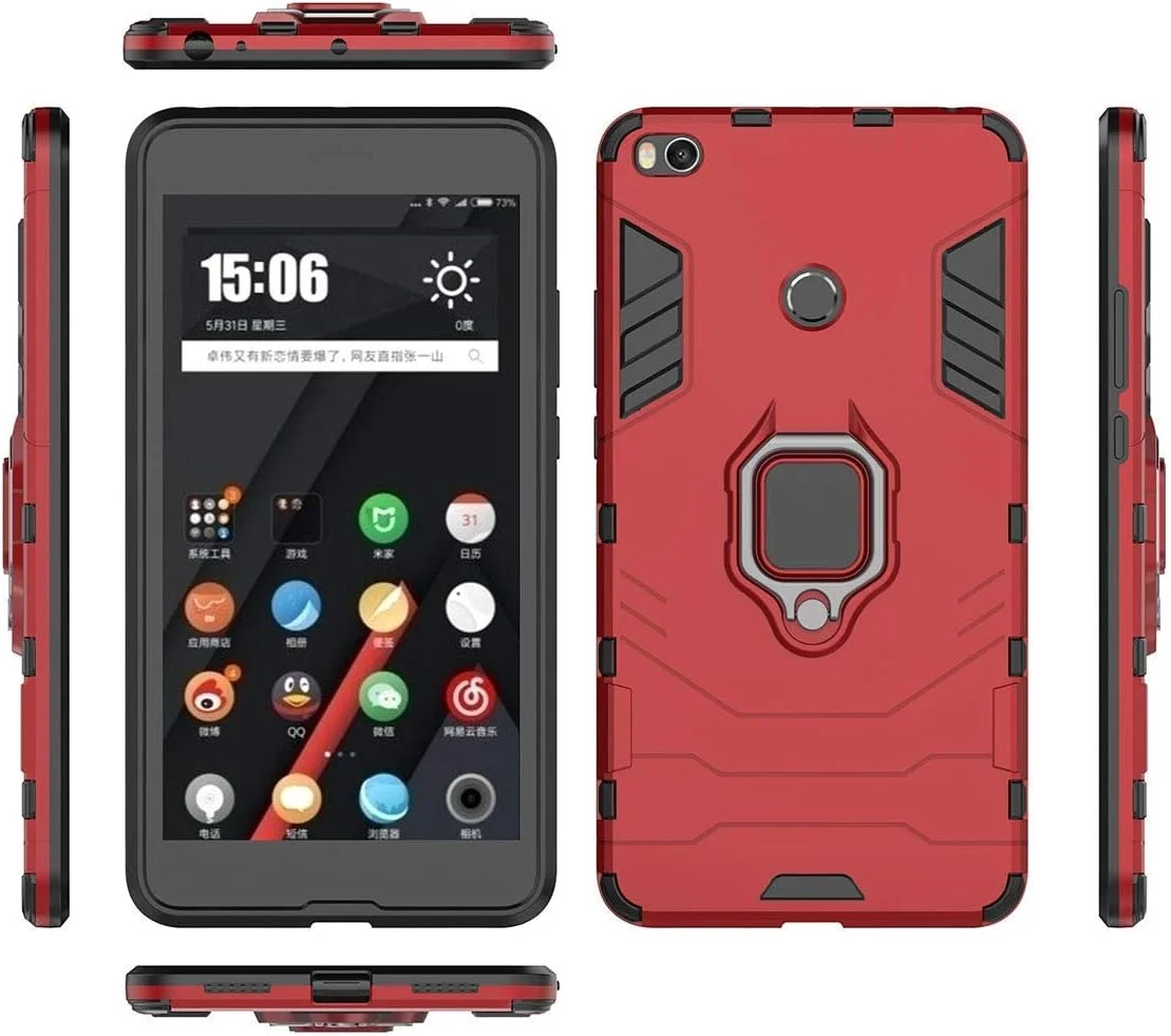 قاب محافظ گوشی شیائومی می مکس 2، با حلقه فلزی، پایه نگهدارنده، ضد ضربه، لایه سخت محافظ (سازگار با هولدر مغناطیسی خودرو)، دو لایه، مقاوم برای شیائومی می مکس 2 (قرمز) قاب محافظ گوشی شیائومی می مکس 2، با حلقه فلزی، پایه نگهدارنده، ضد ضربه، لایه سخت محافظ (سازگار با هولدر مغناطیسی خودرو)، دو لایه، مقاوم برای شیائومی می مکس 2 (قرمز)